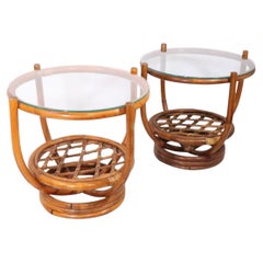 Two Mid Century Bamboo Side Tables