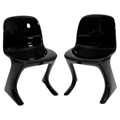 Vintage Two Mid-Century Black Kangaroo Chairs Designed by Ernst Moeckl, Germany, 1960s