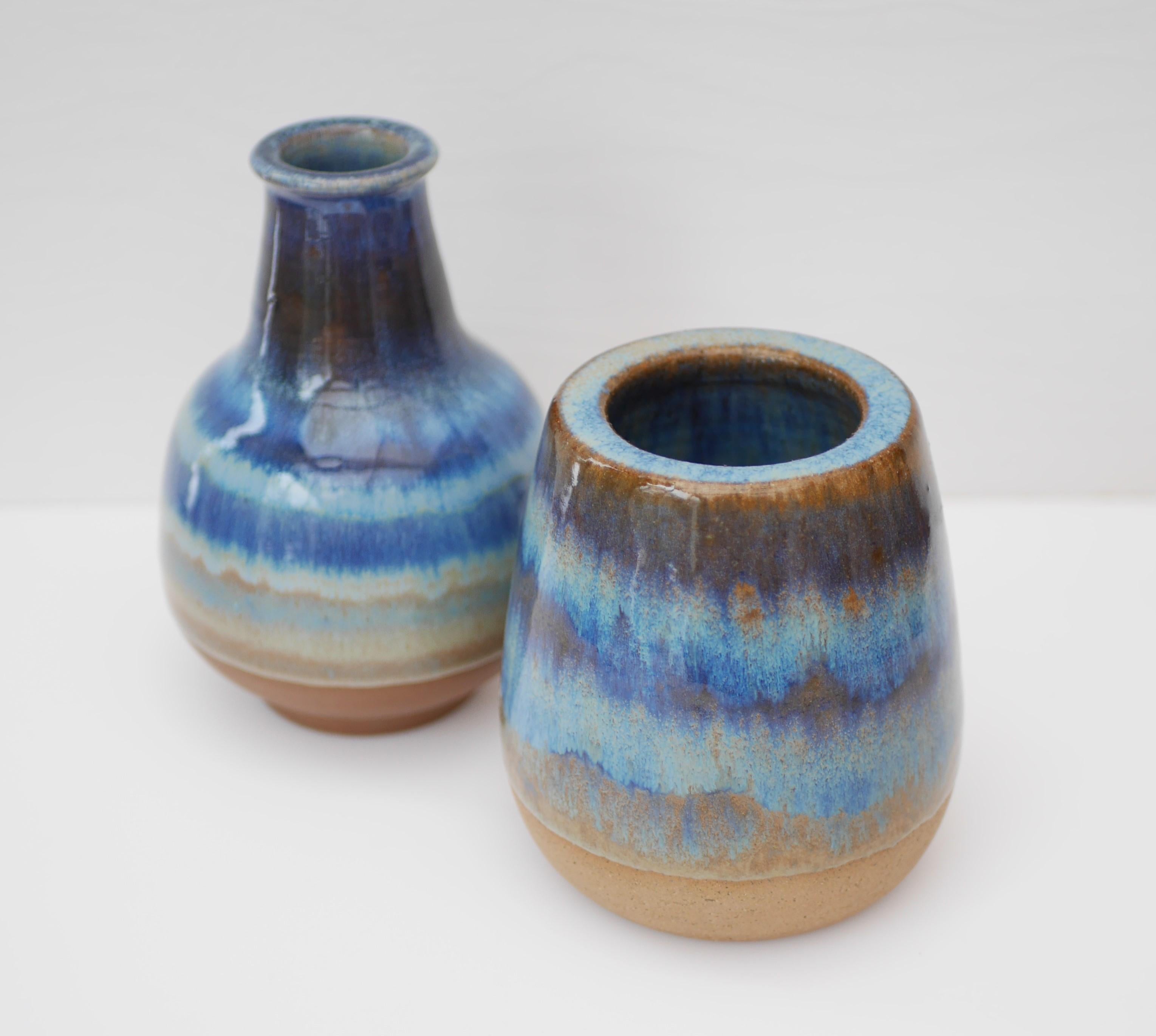Mid-Century Modern Two Mid-century blue vases by Michael Andersen, Bornholm, Denmark. For Sale