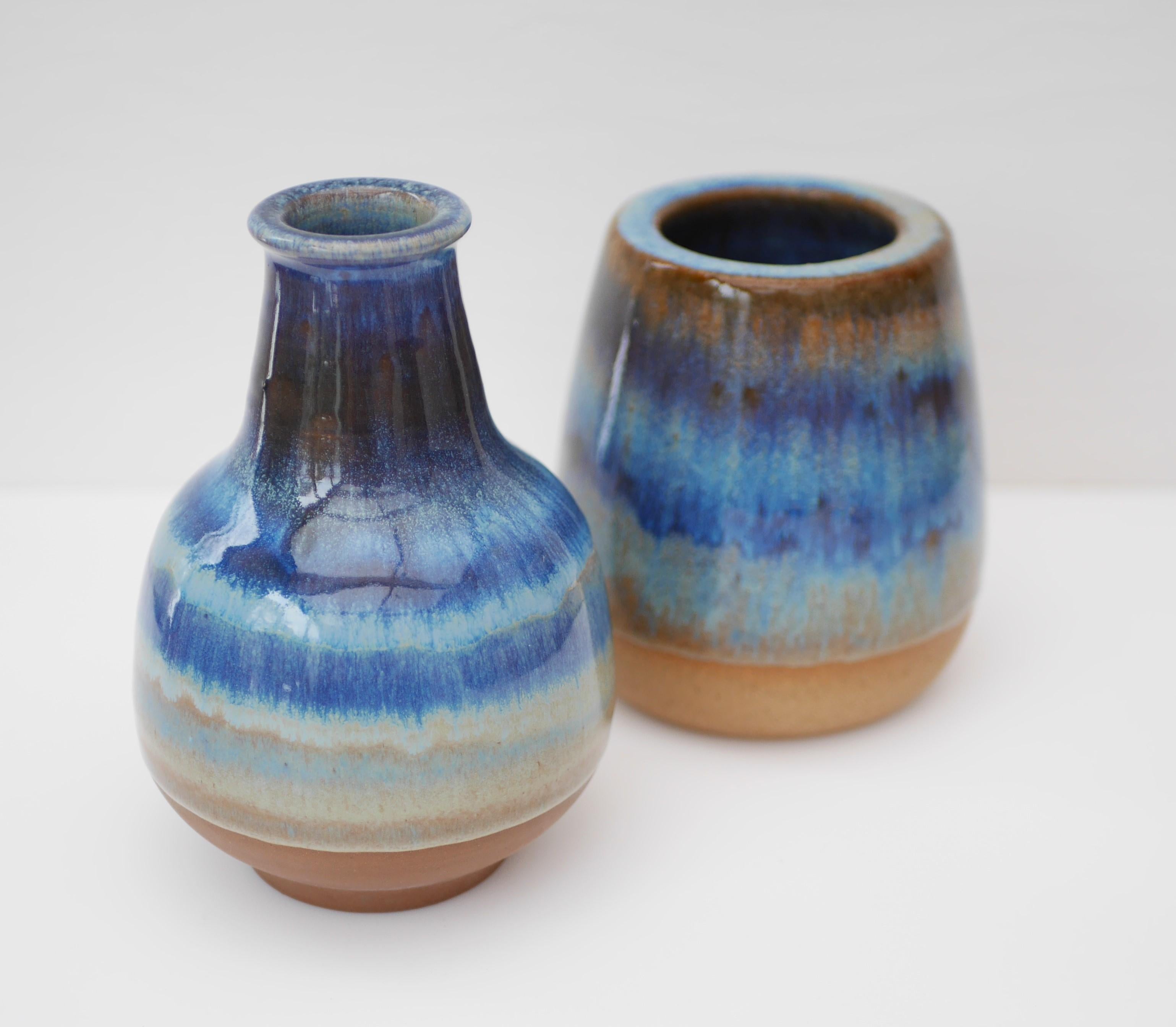 Danish Two Mid-century blue vases by Michael Andersen, Bornholm, Denmark. For Sale