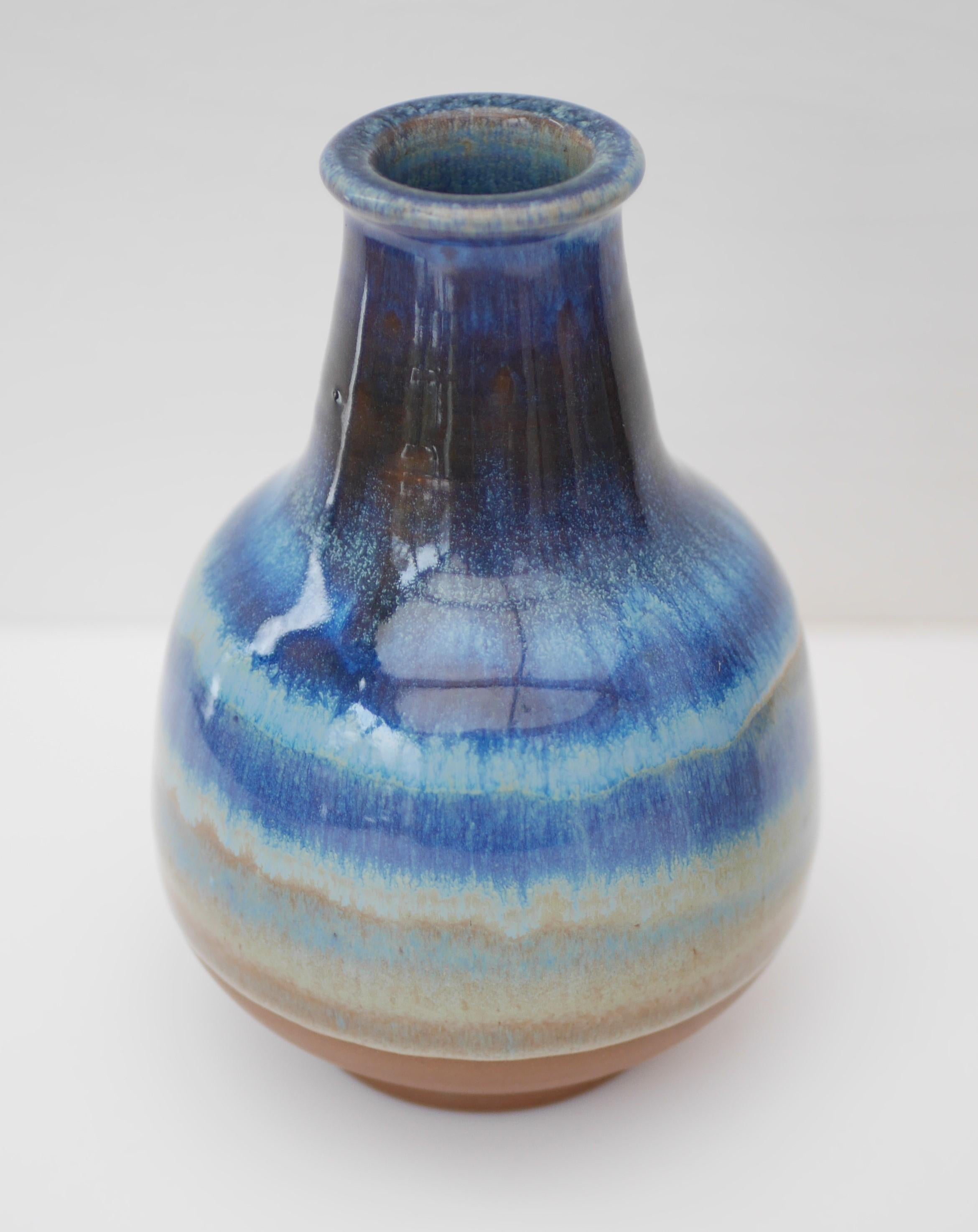 Ceramic Two Mid-century blue vases by Michael Andersen, Bornholm, Denmark. For Sale