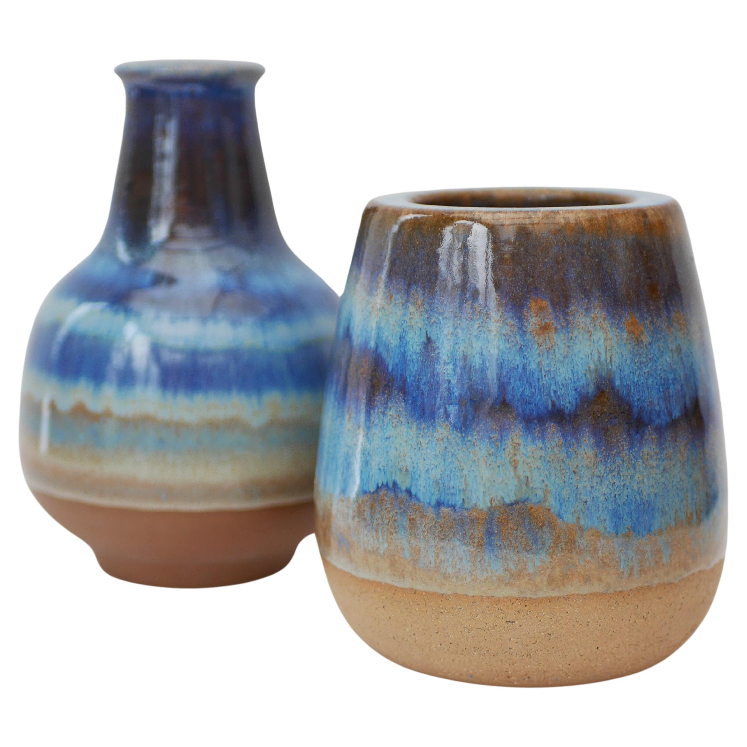Scandinavian modern vintage blue vases by Michael Andersen, Bornholm, Denmark.