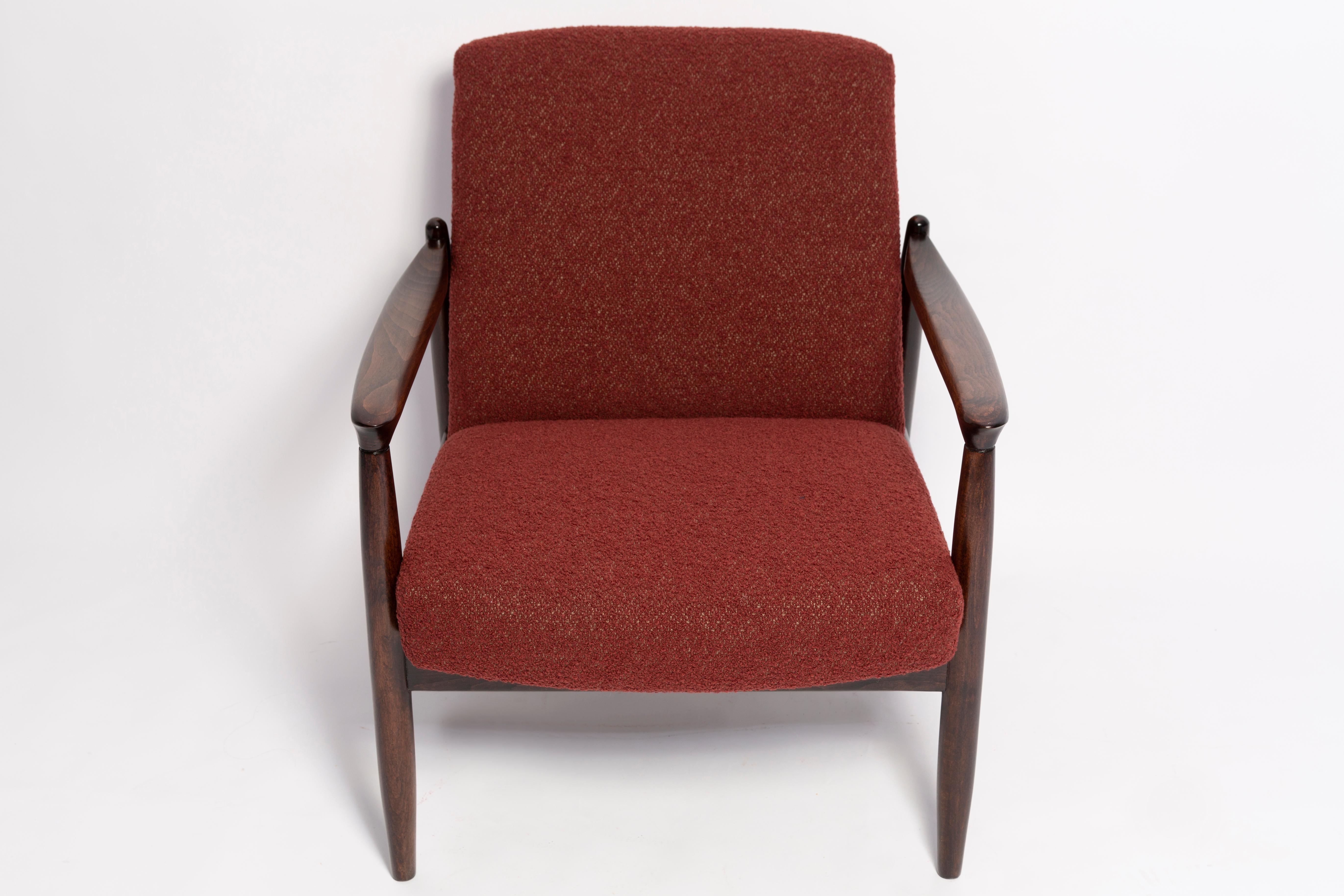 20th Century Two Mid Century Burgundy Boucle GFM-64 Armchairs, Edmund Homa, Europe, 1960s For Sale