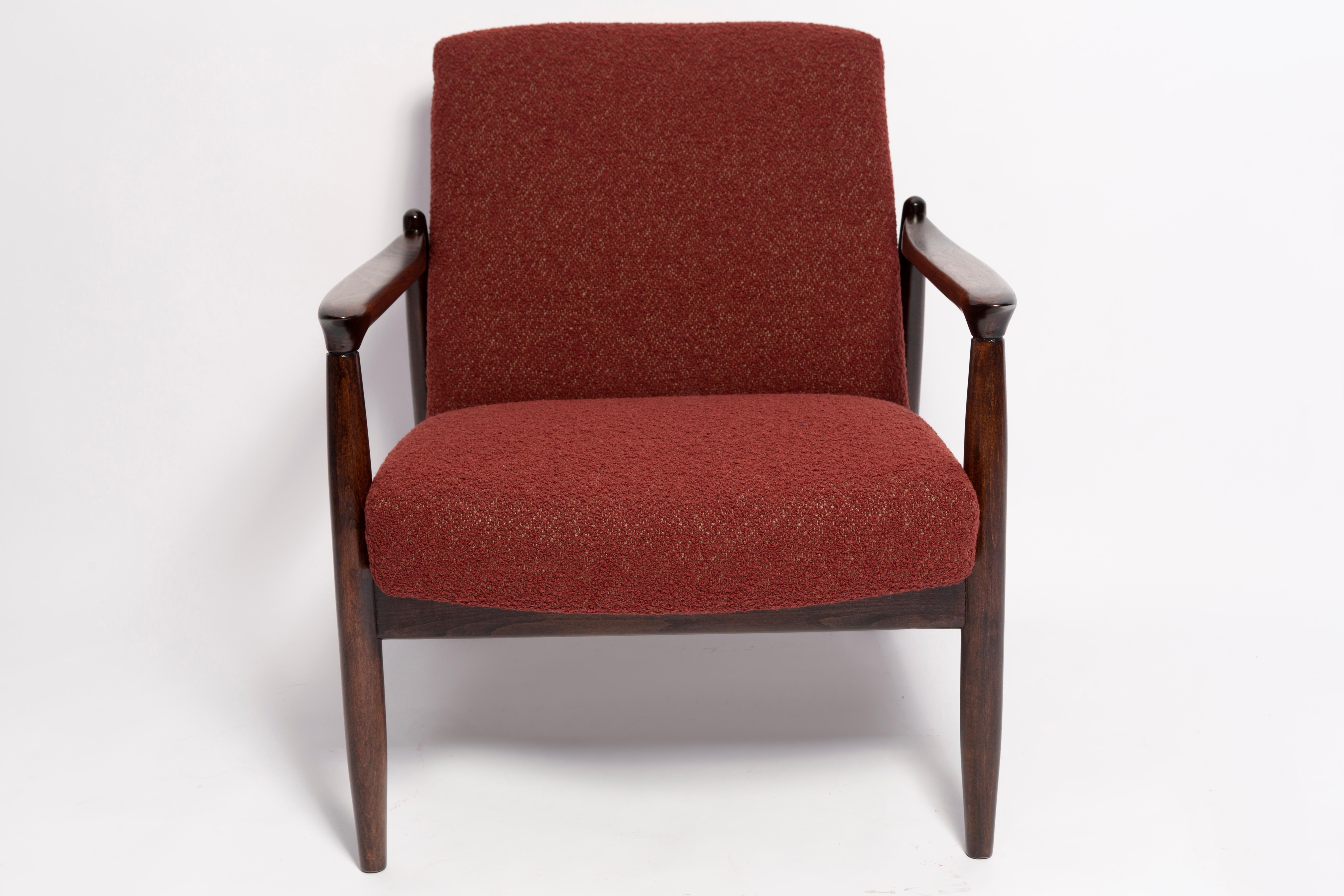Textile Two Mid Century Burgundy Boucle GFM-64 Armchairs, Edmund Homa, Europe, 1960s For Sale