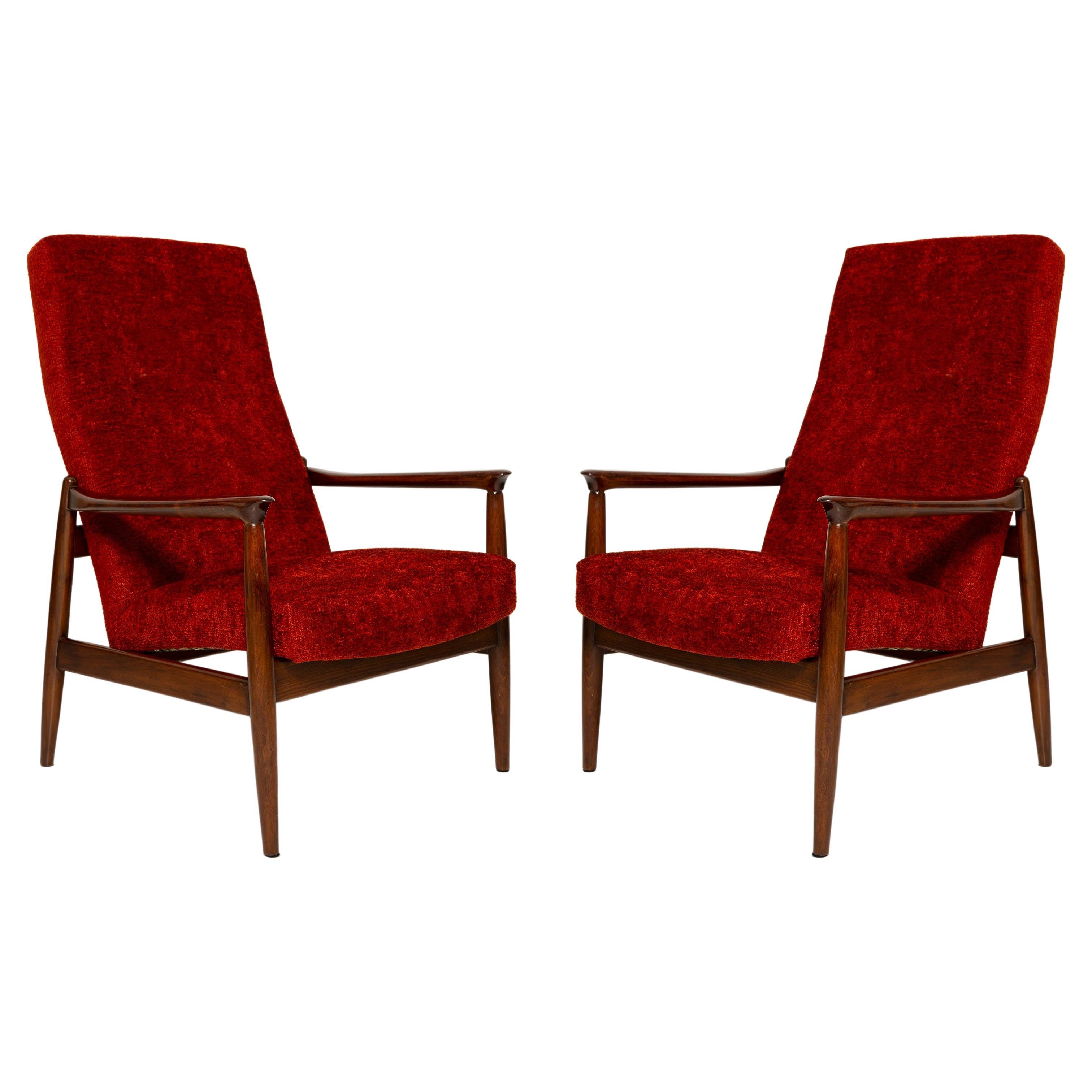 Two Mid Century Burgundy Wine Armchairs GFM-64 High, Edmund Homa, Europe, 1960s For Sale