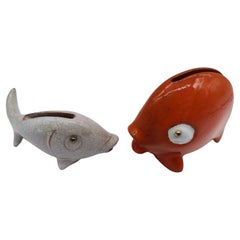 Two mid-century ceramic fish toothpick holders by Leopold Anzengruber, Vienna