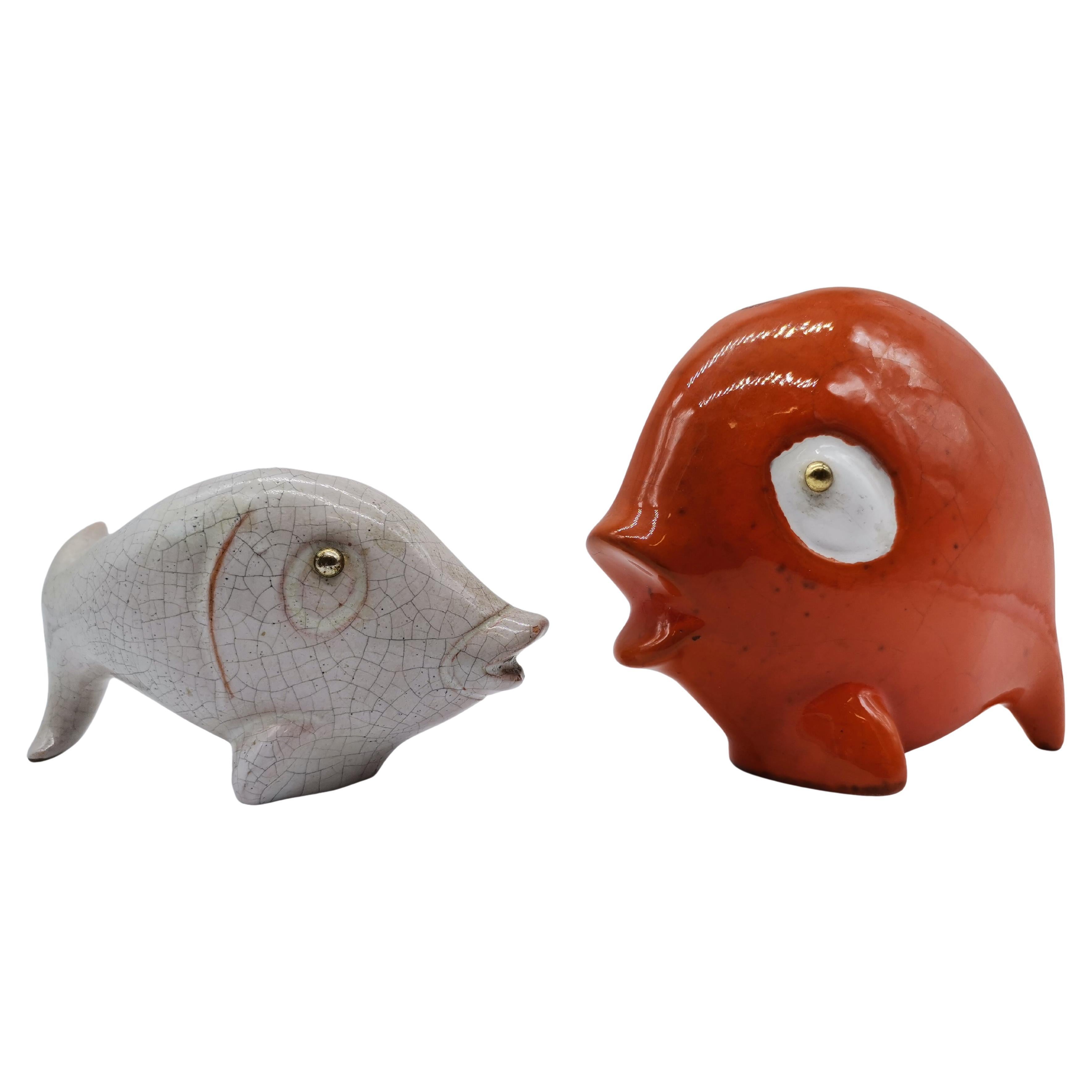 Two mid-century ceramic fish toothpick holders by Leopold Anzengruber, Vienna en vente