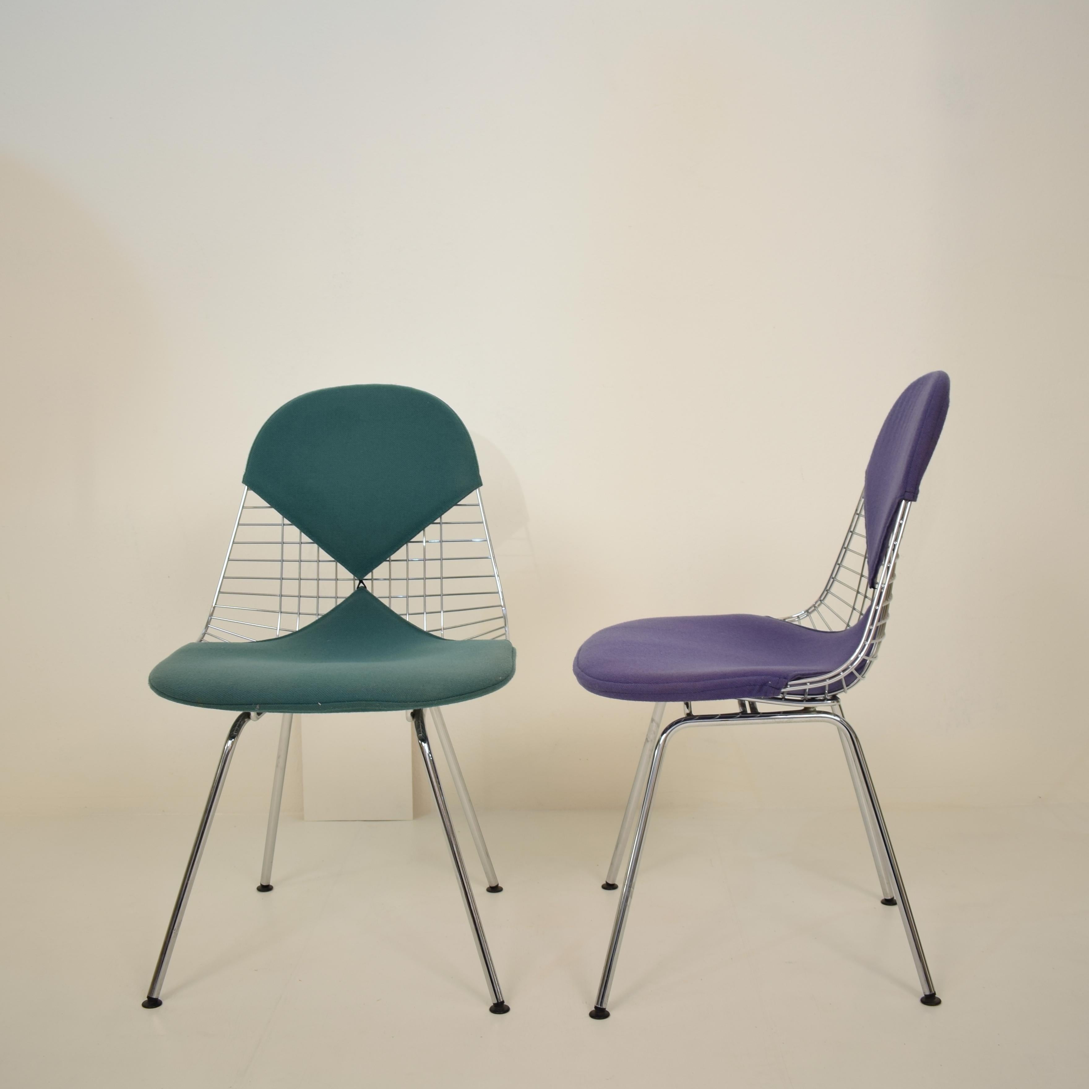 Late 20th Century Two Midcentury DKX-2 Wire Bikini Shell Chairs X-Bases by Eames Herman Miller