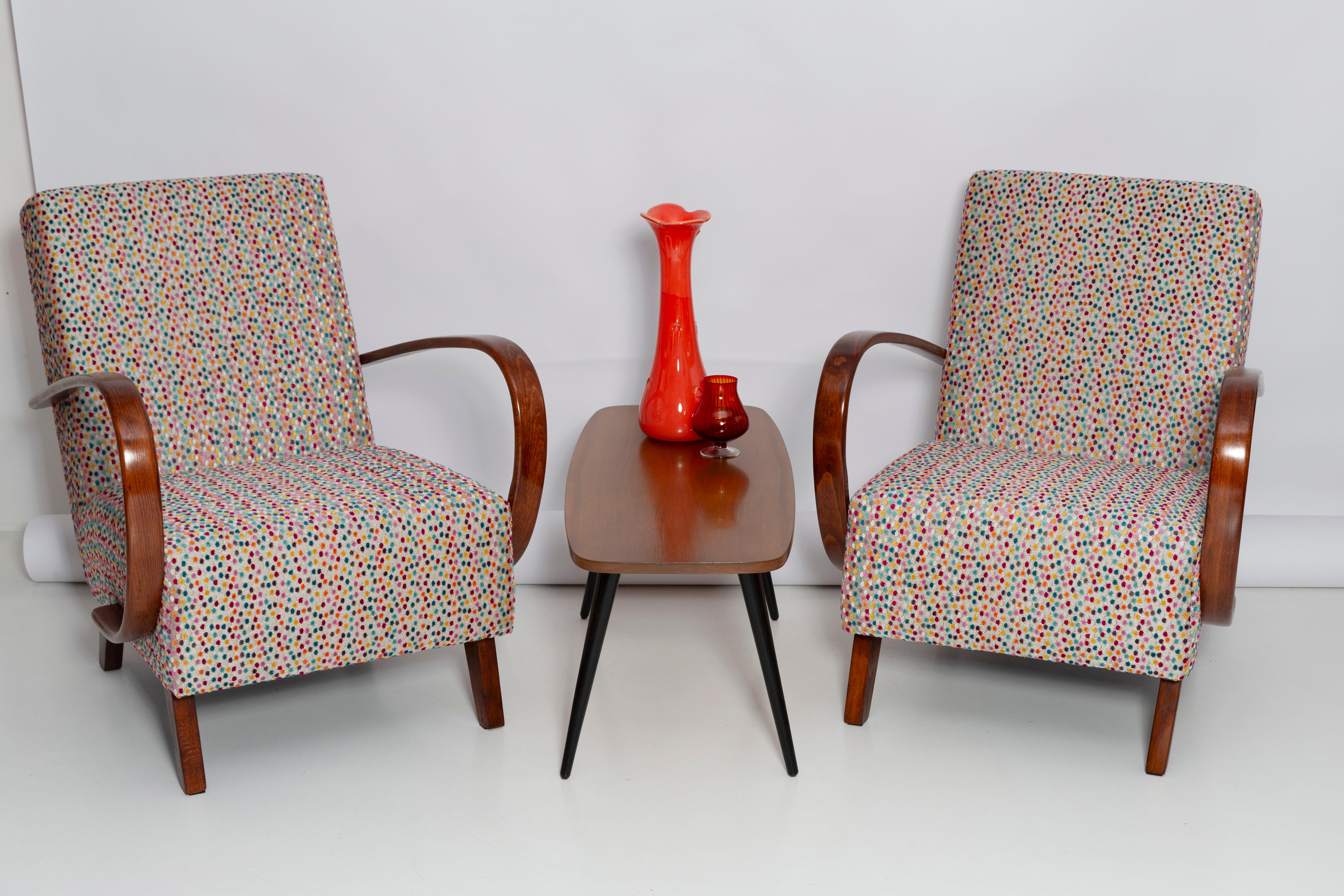 Mid-Century Modern Two Mid Century Dots Velvet Armchairs and Table, Halabala Czech Republic, 1950s For Sale