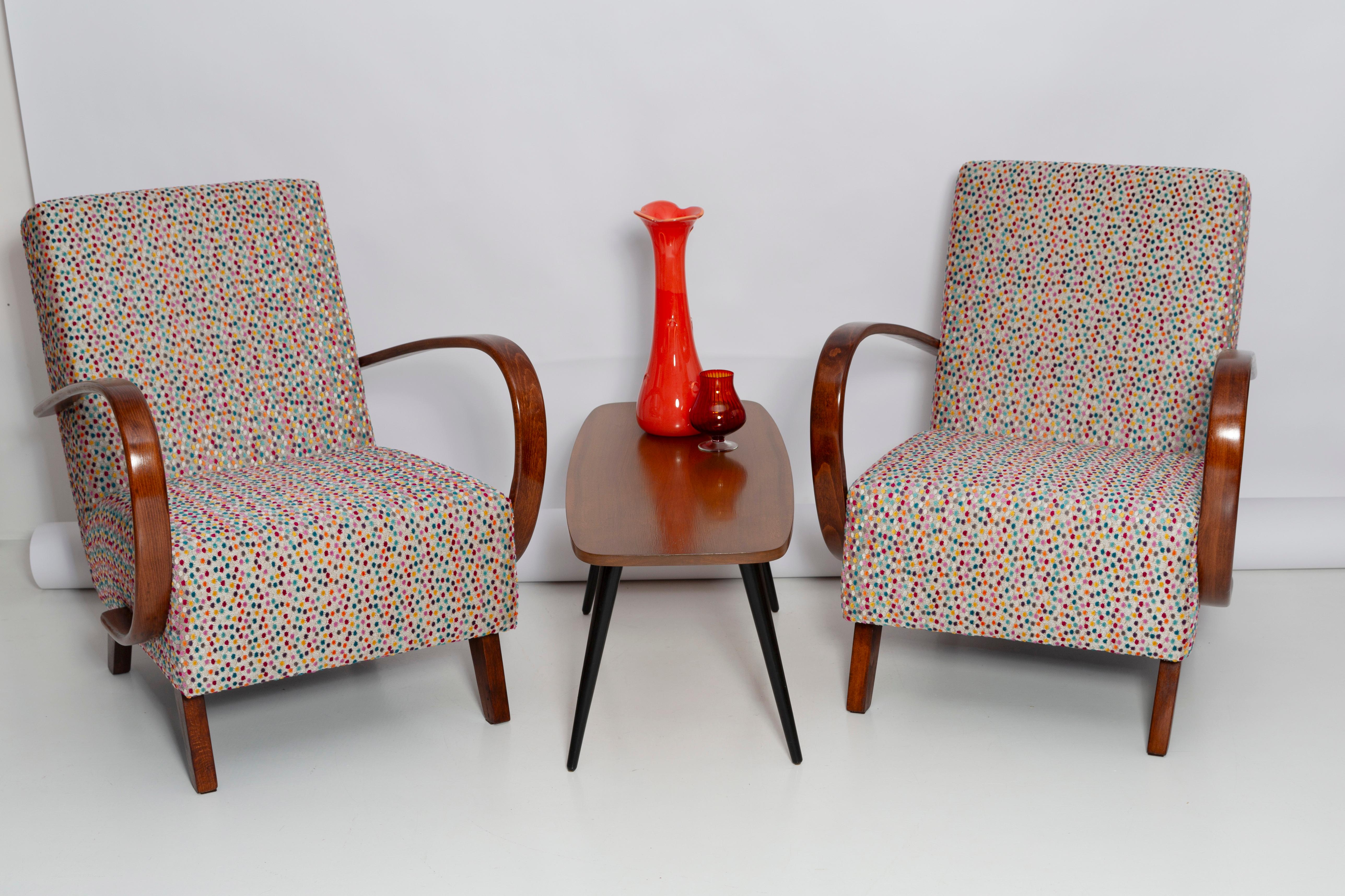 Hand-Crafted Two Mid Century Dots Velvet Armchairs and Table, Halabala Czech Republic, 1950s For Sale