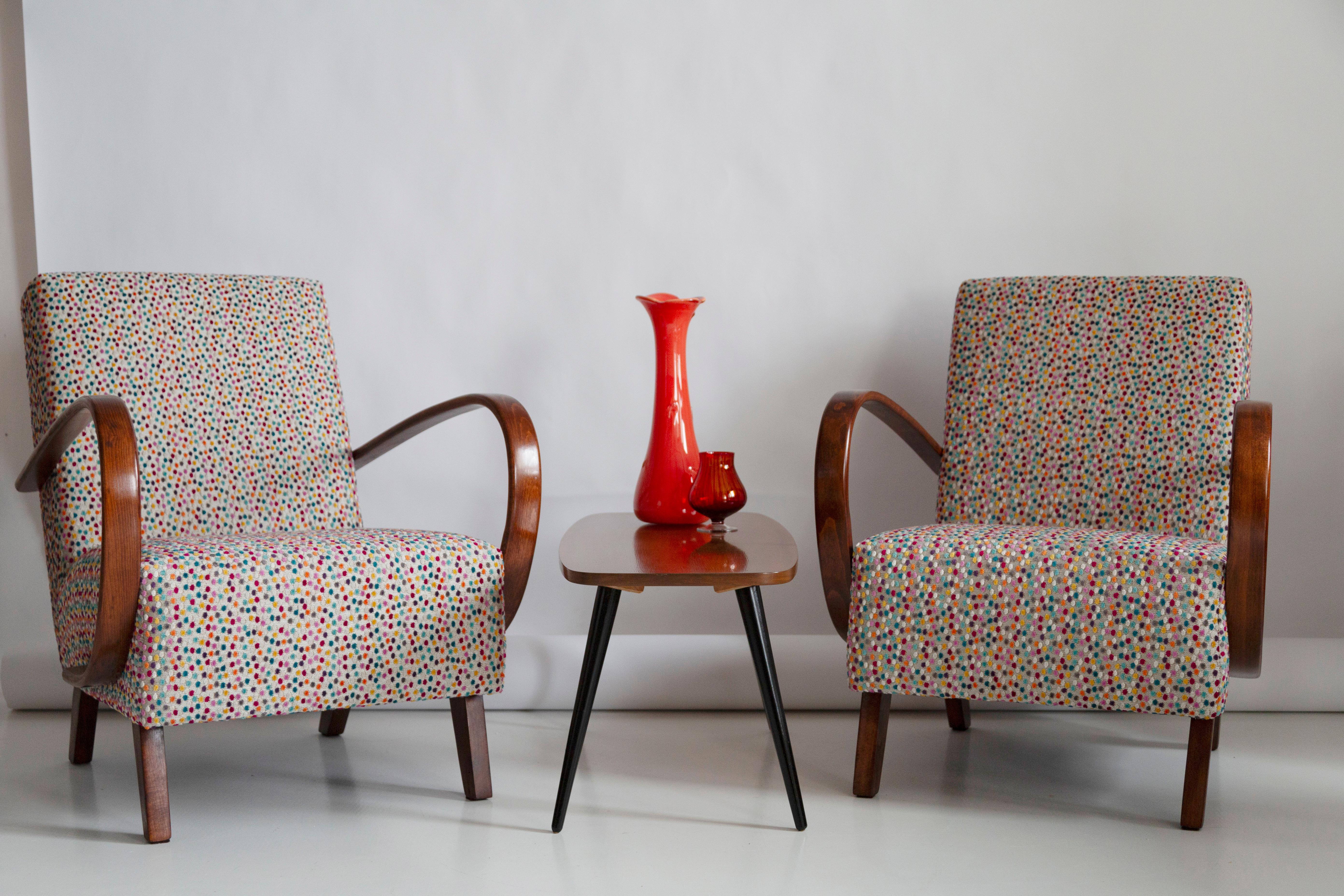 20th Century Two Mid Century Dots Velvet Armchairs and Table, Halabala Czech Republic, 1950s For Sale