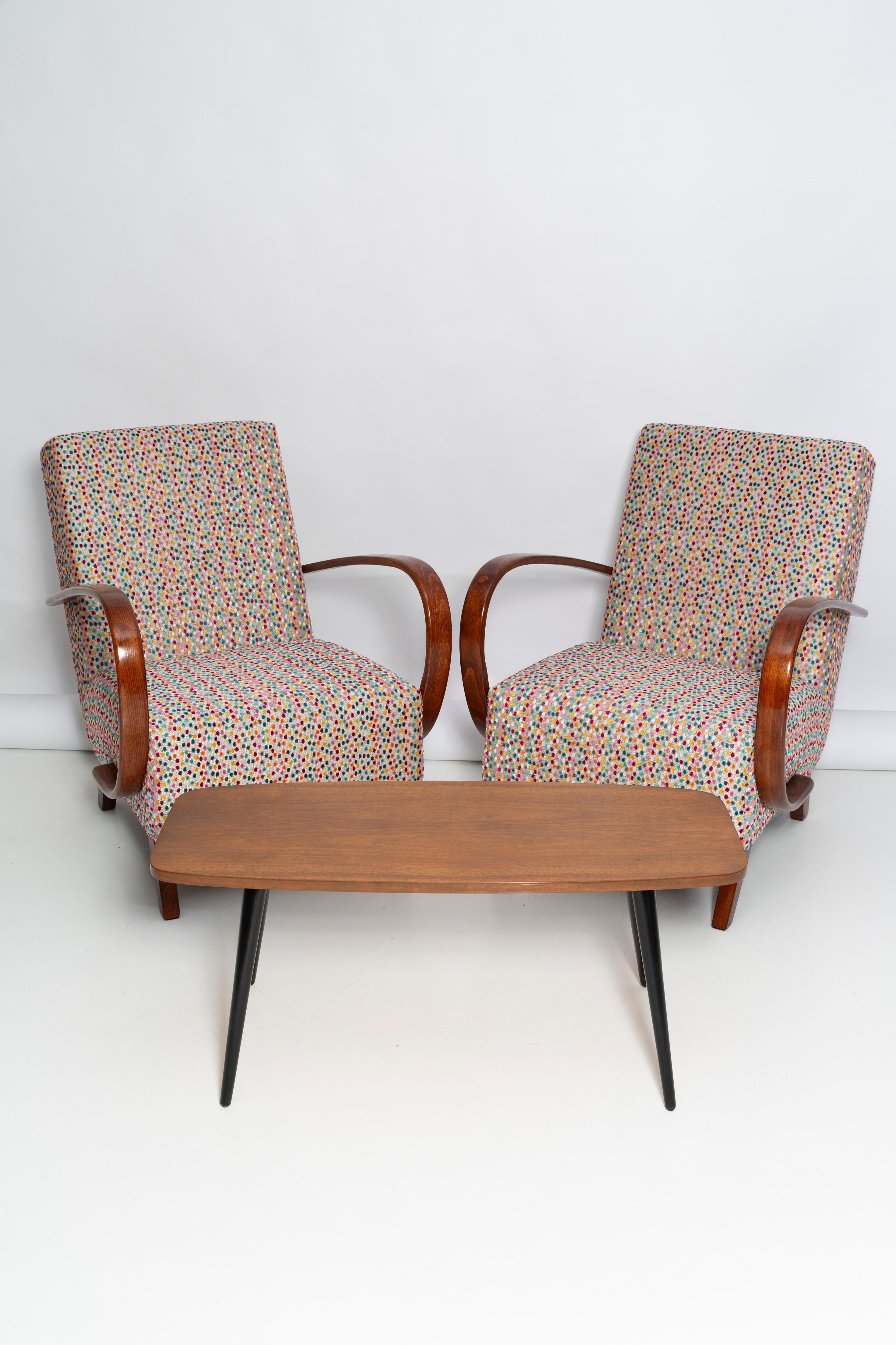 Two Mid Century Dots Velvet Armchairs and Table, Halabala Czech Republic, 1950s 3