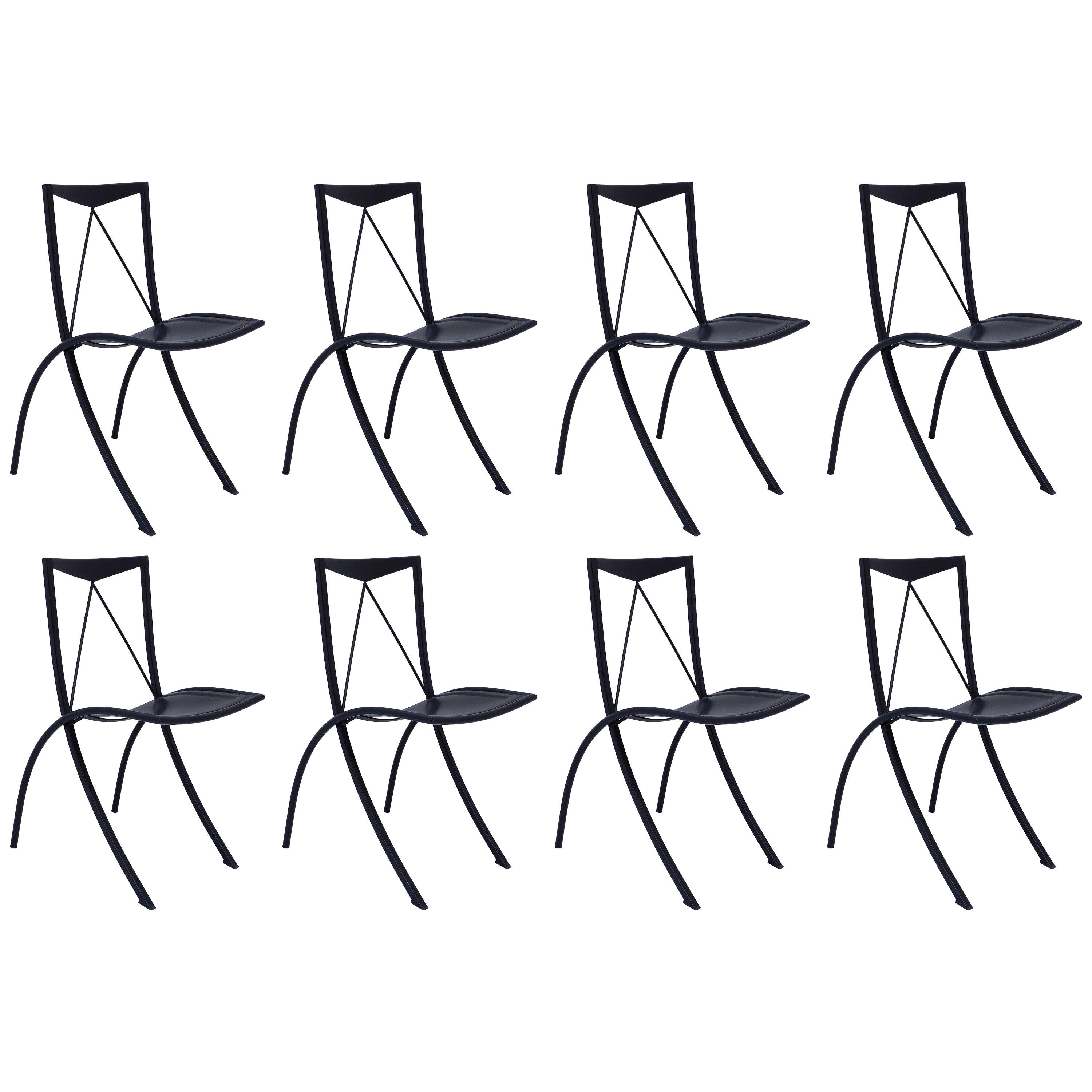 Two Midcentury Folding Dining Chairs Cattelan Italia Black Leather Four Pairs