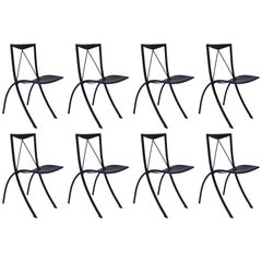 Two Midcentury Folding Dining Chairs Cattelan Italia Black Leather Four Pairs