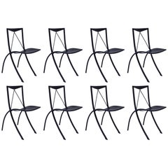 Two Midcentury Folding Dining Chairs Cattelan Italia Black Leather Four Pairs