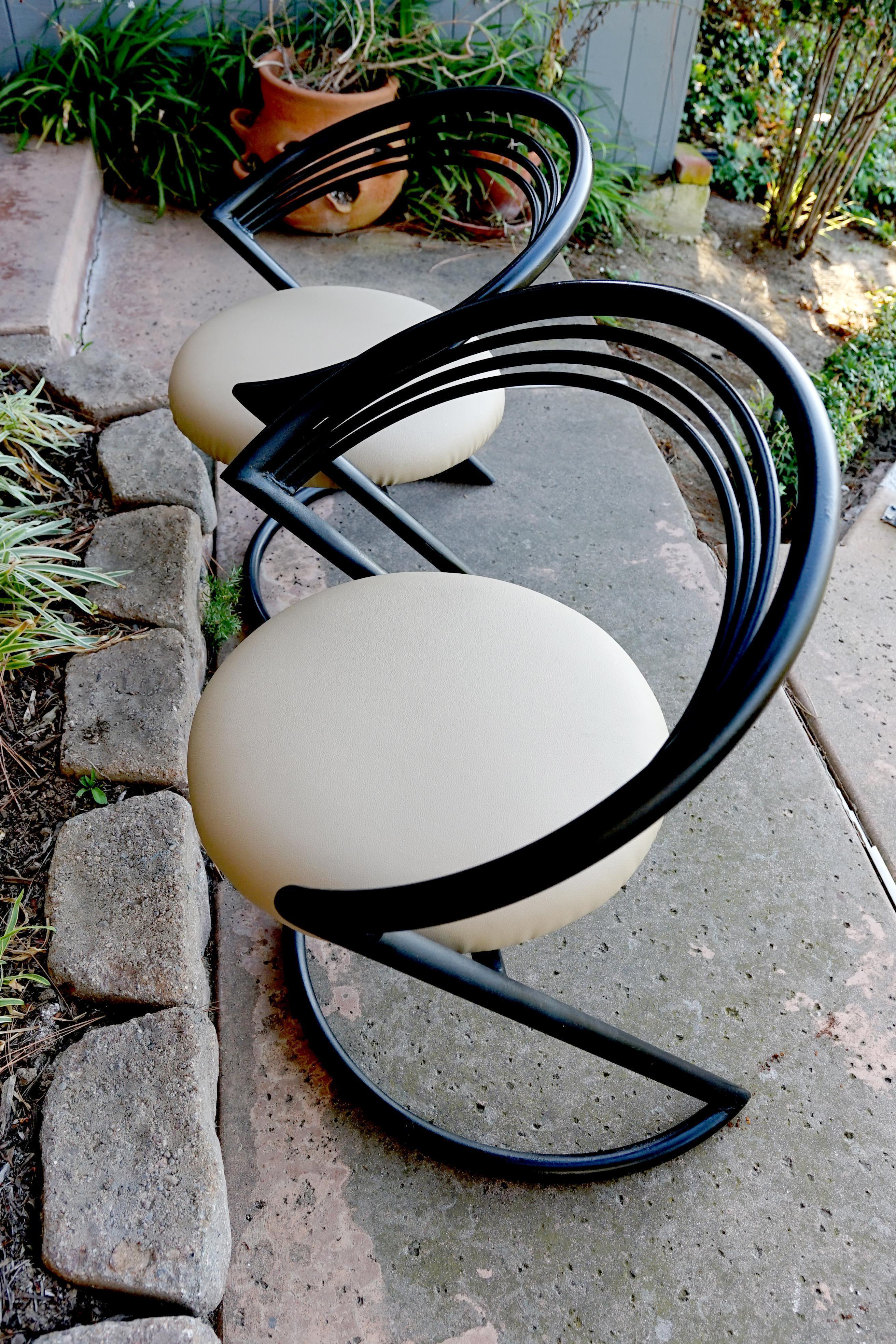 Two Mid Century Futuristic Vintage Iron Chairs in Style of Willy Rizzo, Thonet For Sale 2