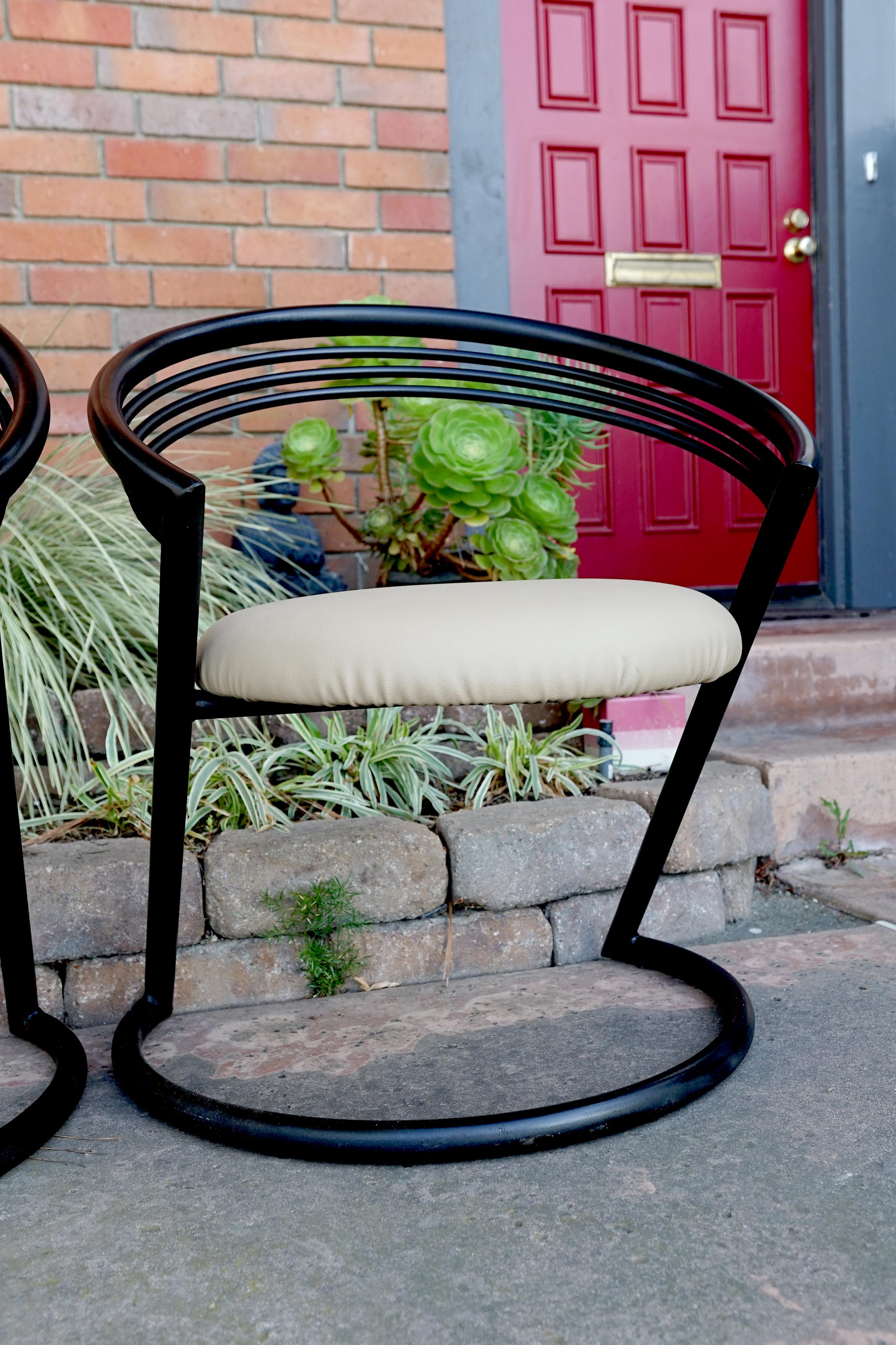 Two Mid Century Futuristic Vintage Iron Chairs in Style of Willy Rizzo, Thonet In Good Condition For Sale In Lomita, CA