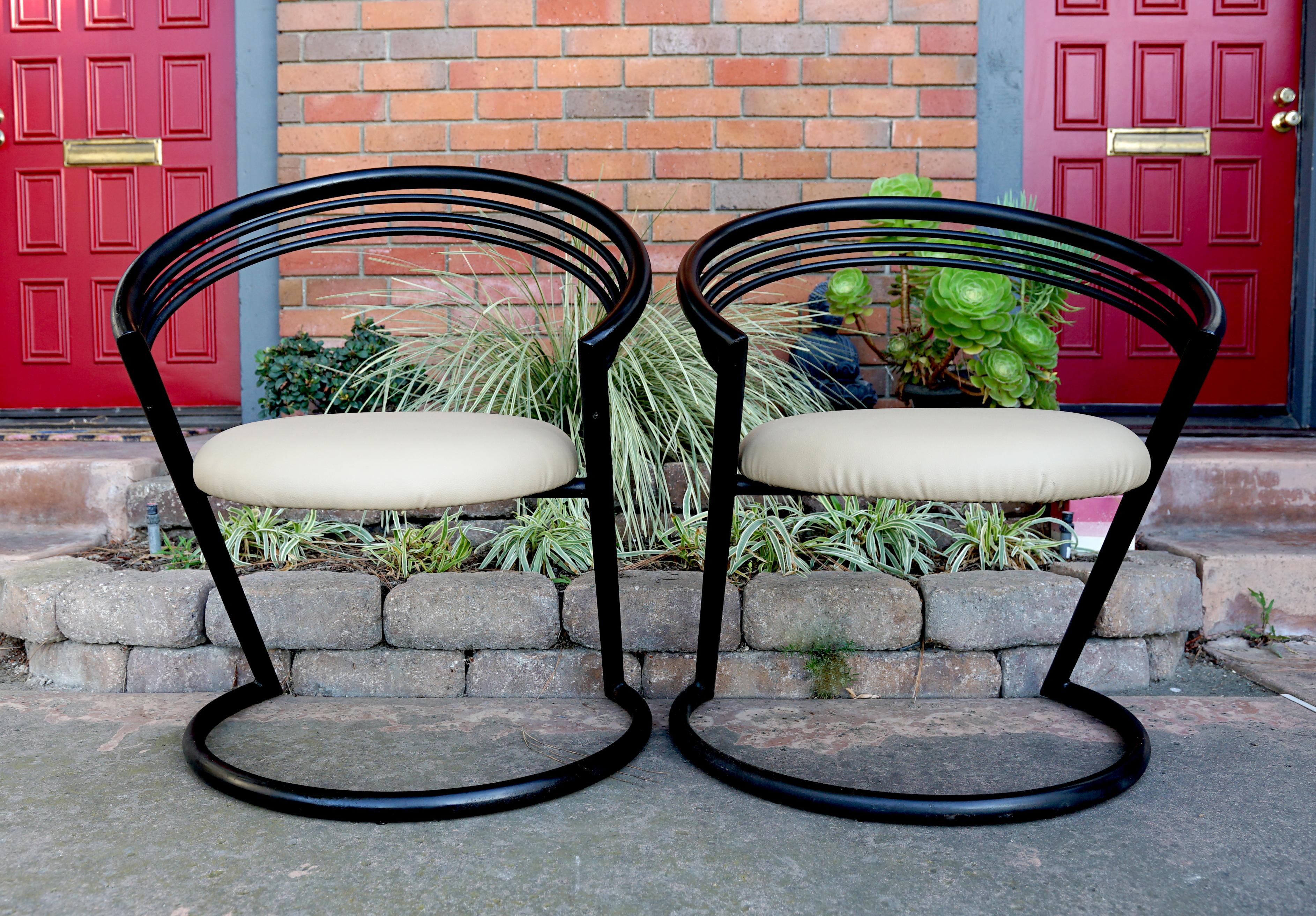 Two Mid Century Futuristic Vintage Iron Chairs in Style of Willy Rizzo, Thonet For Sale 1