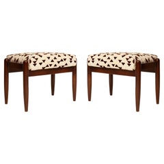 Two Mid Century GFM Stools in Drawing Jacquard by Dedar, E. Homa, Europe, 1960s