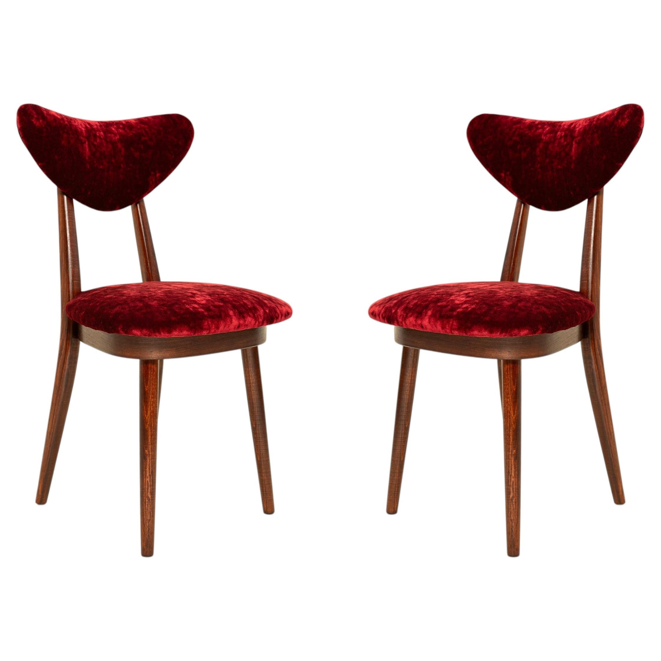 Two Mid Century Heart Chairs in Plushy FR Velvet by Dedar, Europe, 1960s For Sale