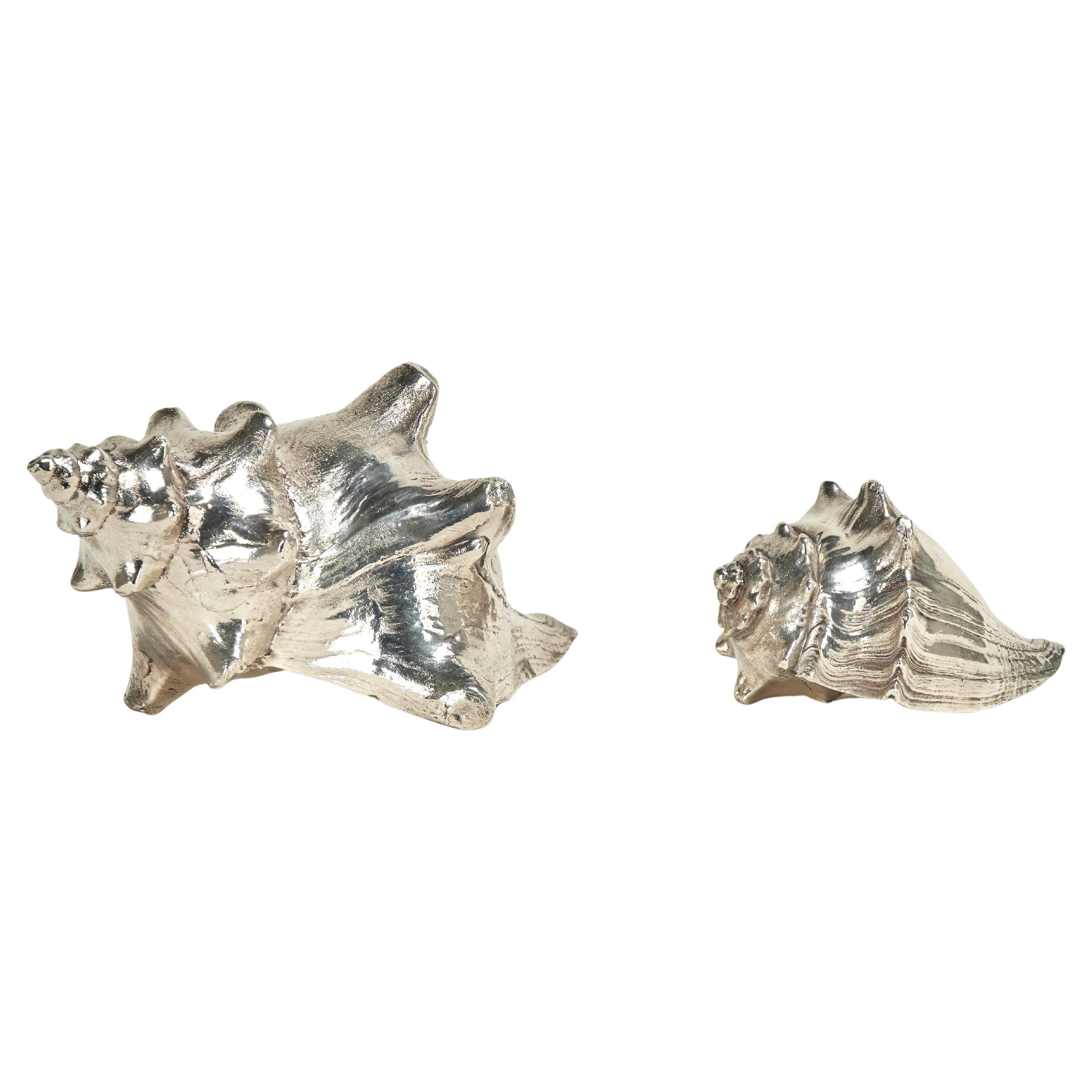 Two Mid Century Italian Sterling Coated Seashells By Federico Buccellati For Sale