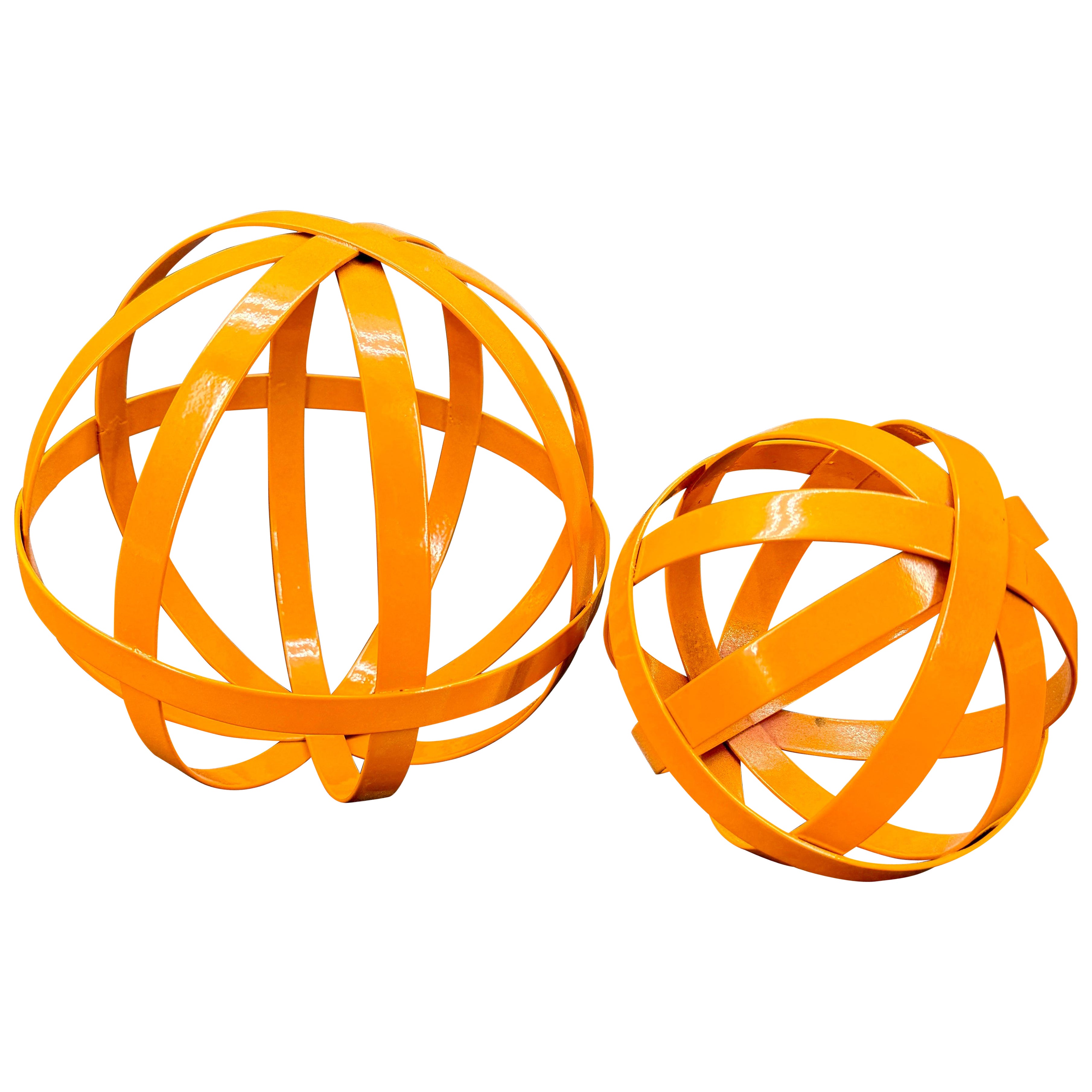 Two Mid-Century Metal Abstract Sculpture Centerpiece Balls For Sale