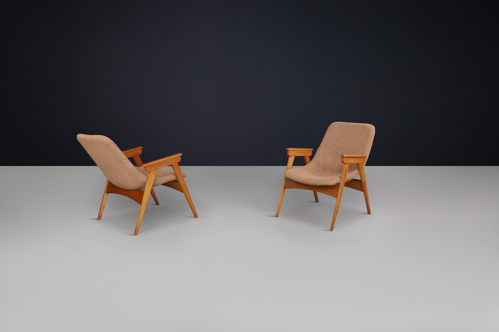Deux fauteuils en hêtre et fibre de verre The Moderns - République tchèque, années 1950 Bon état - En vente à Almelo, NL