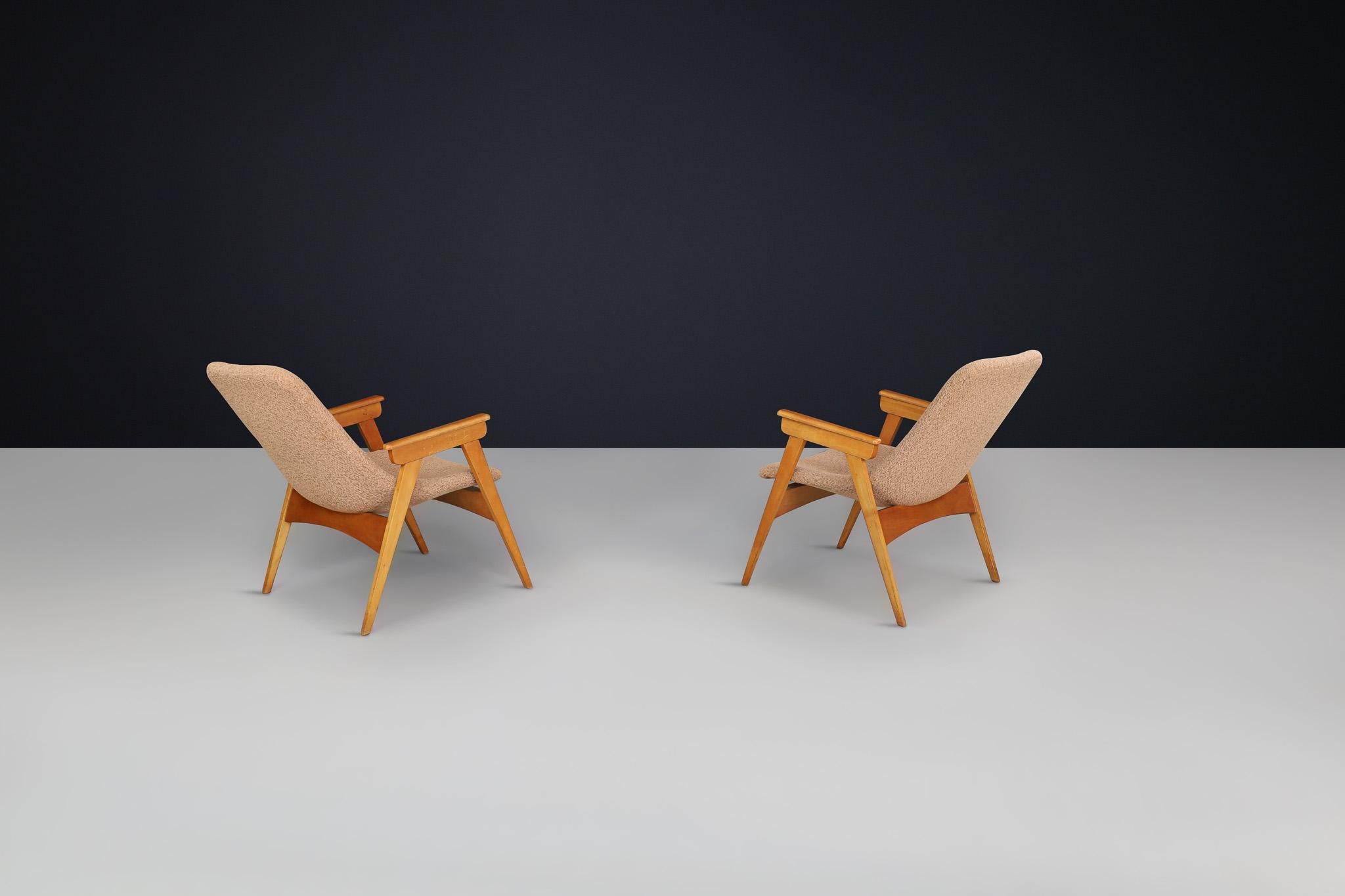 Milieu du XXe siècle Deux fauteuils en hêtre et fibre de verre The Moderns - République tchèque, années 1950 en vente