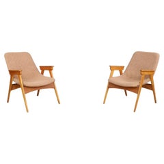Two Mid-Century Modern Beech and Fiberglass Easy Chairs – Czech Republic, 1950s