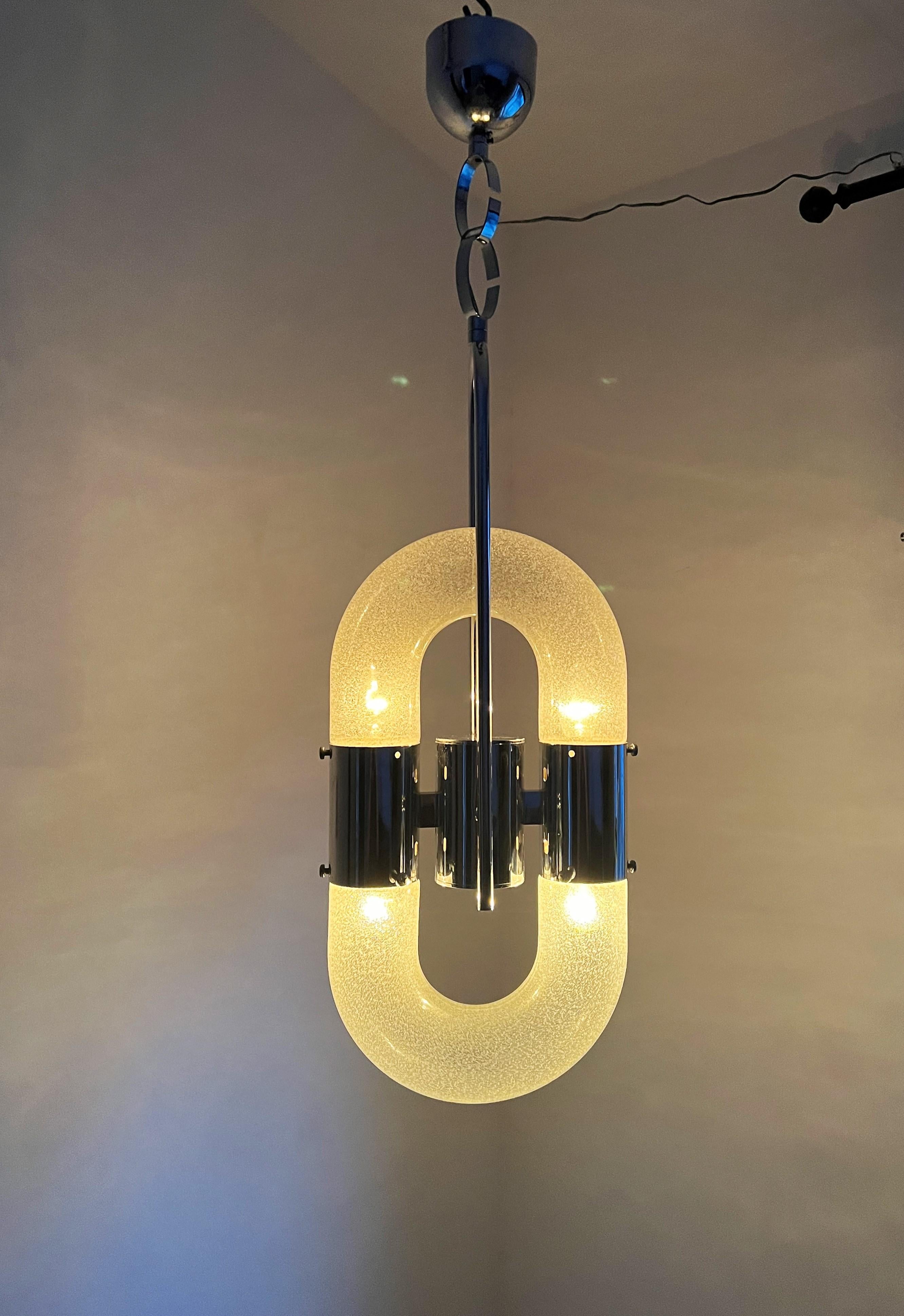 Space Age Two Mid-Century Modern Chandelier by Aldo Nason for Mazzega, Murano ca. 1968 For Sale