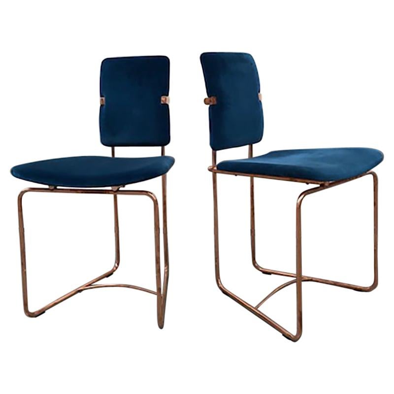 Late 20th Century Bauhaus Style Polished Copper & Velvet 'Jodie' SO2 Chair Set