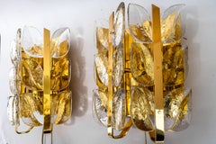 Two Mid - Century Modern "Florida" wall lamps by Kalmar, Glass and Brass, 1970s