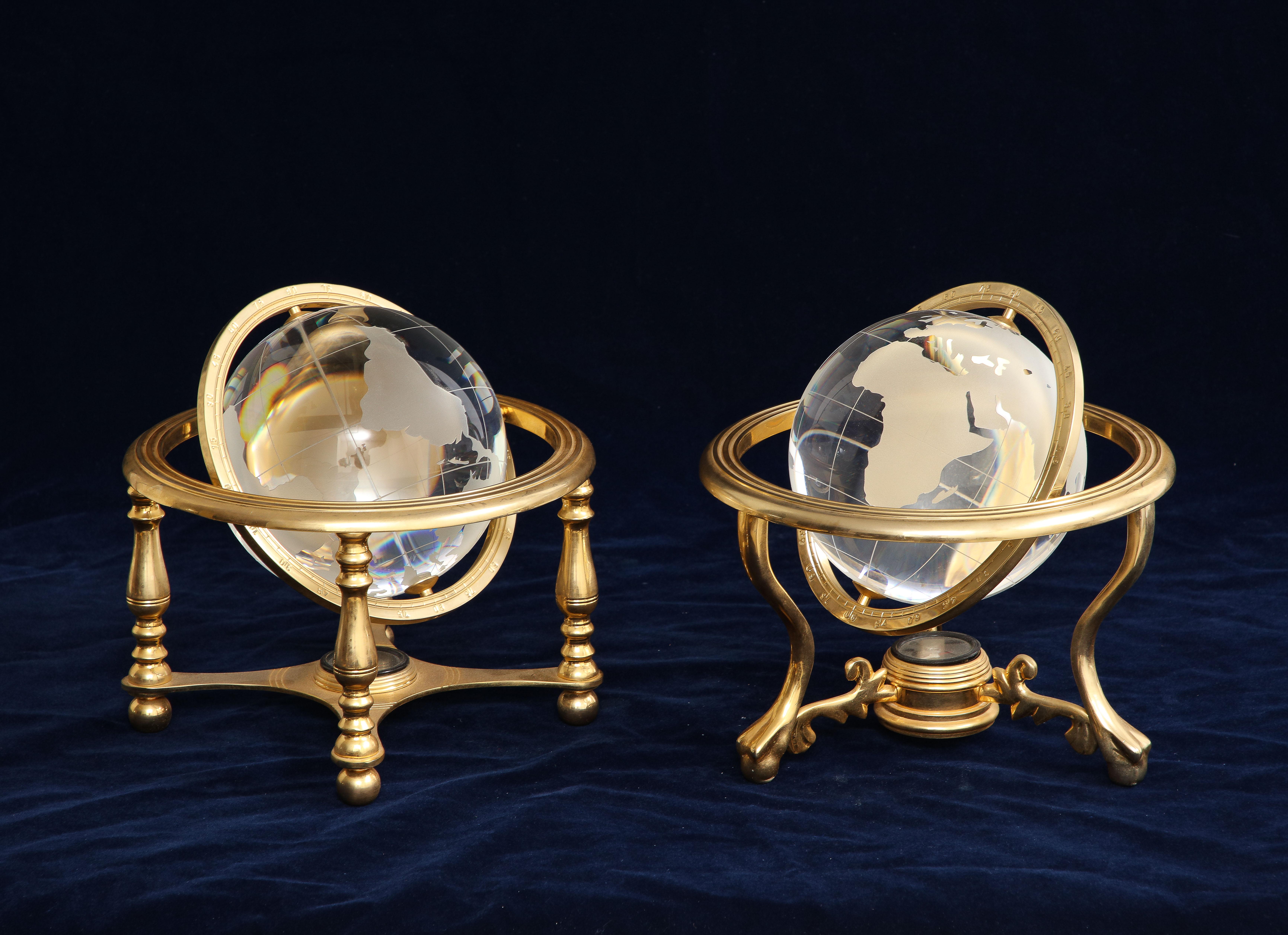Two Mid-Century Modern French Gilt Bronze Mounted Crystal Models of Globes 1
