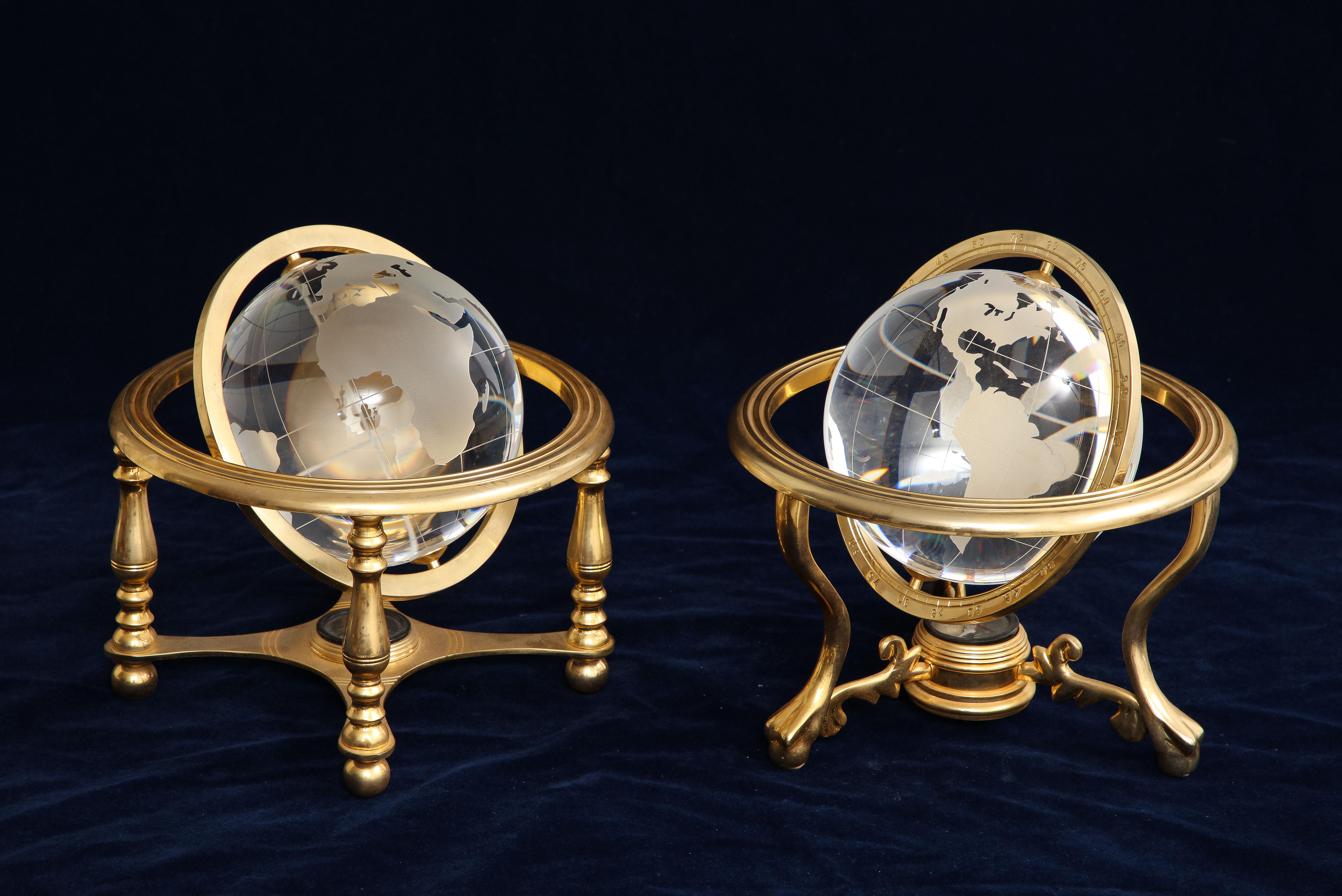 Two Mid-Century Modern French Gilt Bronze Mounted Crystal Models of Globes 2