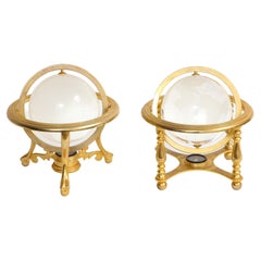 Used Two Mid-Century Modern French Gilt Bronze Mounted Crystal Models of Globes