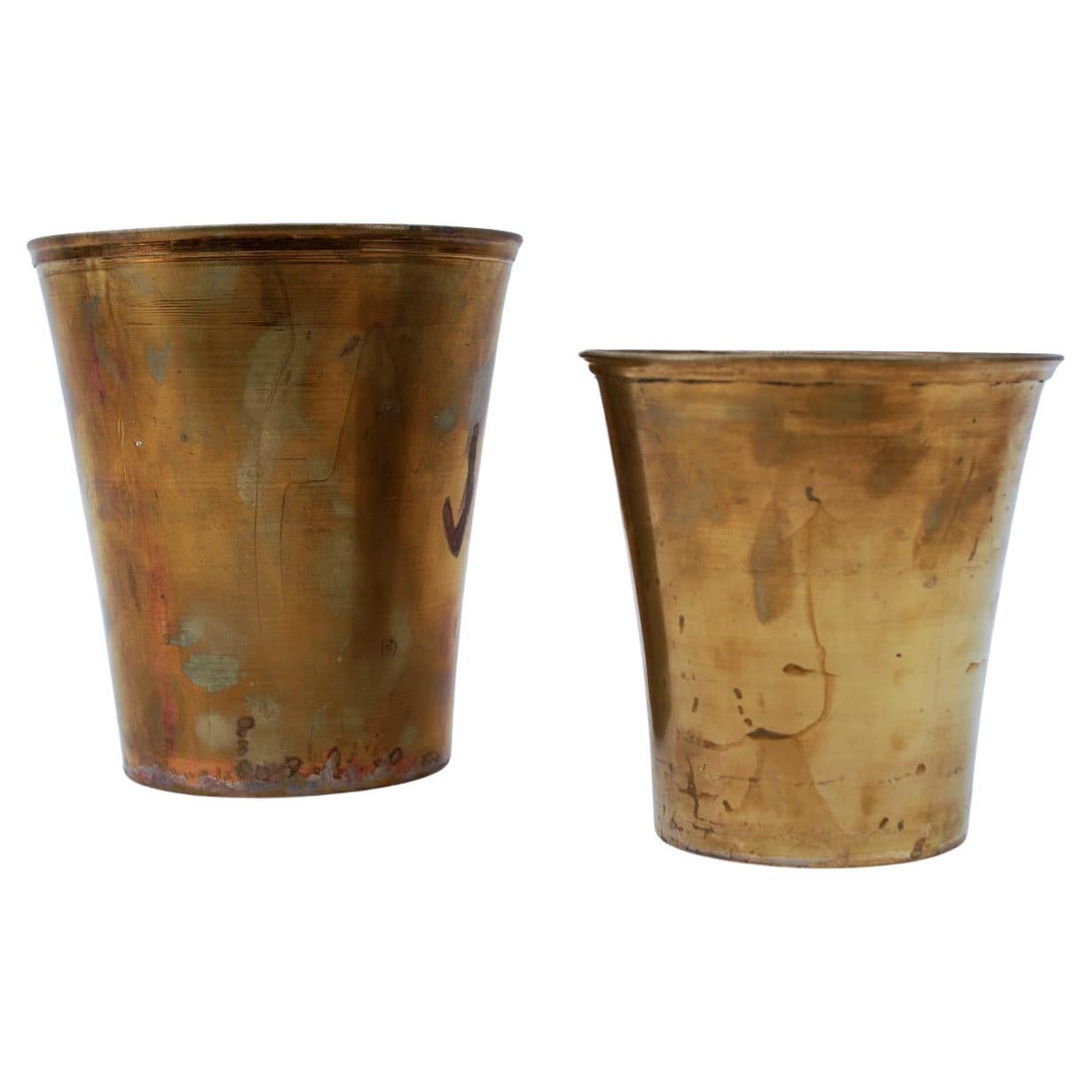Two Mid-Century Modern Handmade Massive Brass Champagne Buckets, 1950s Austria For Sale