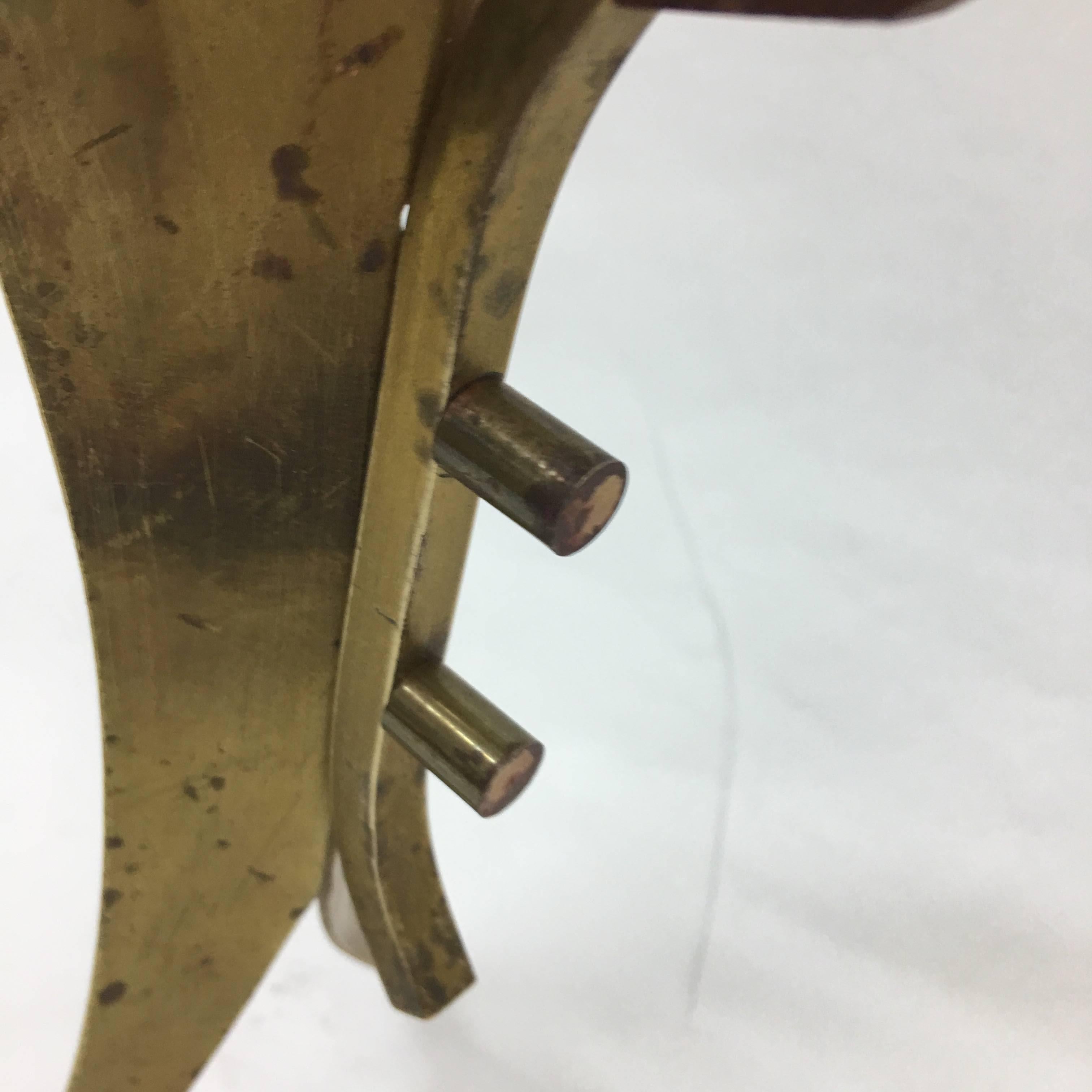 Two 1950s Mid-Century Modern Italian Teak, Brass and White Glass Wall Sconces For Sale 2
