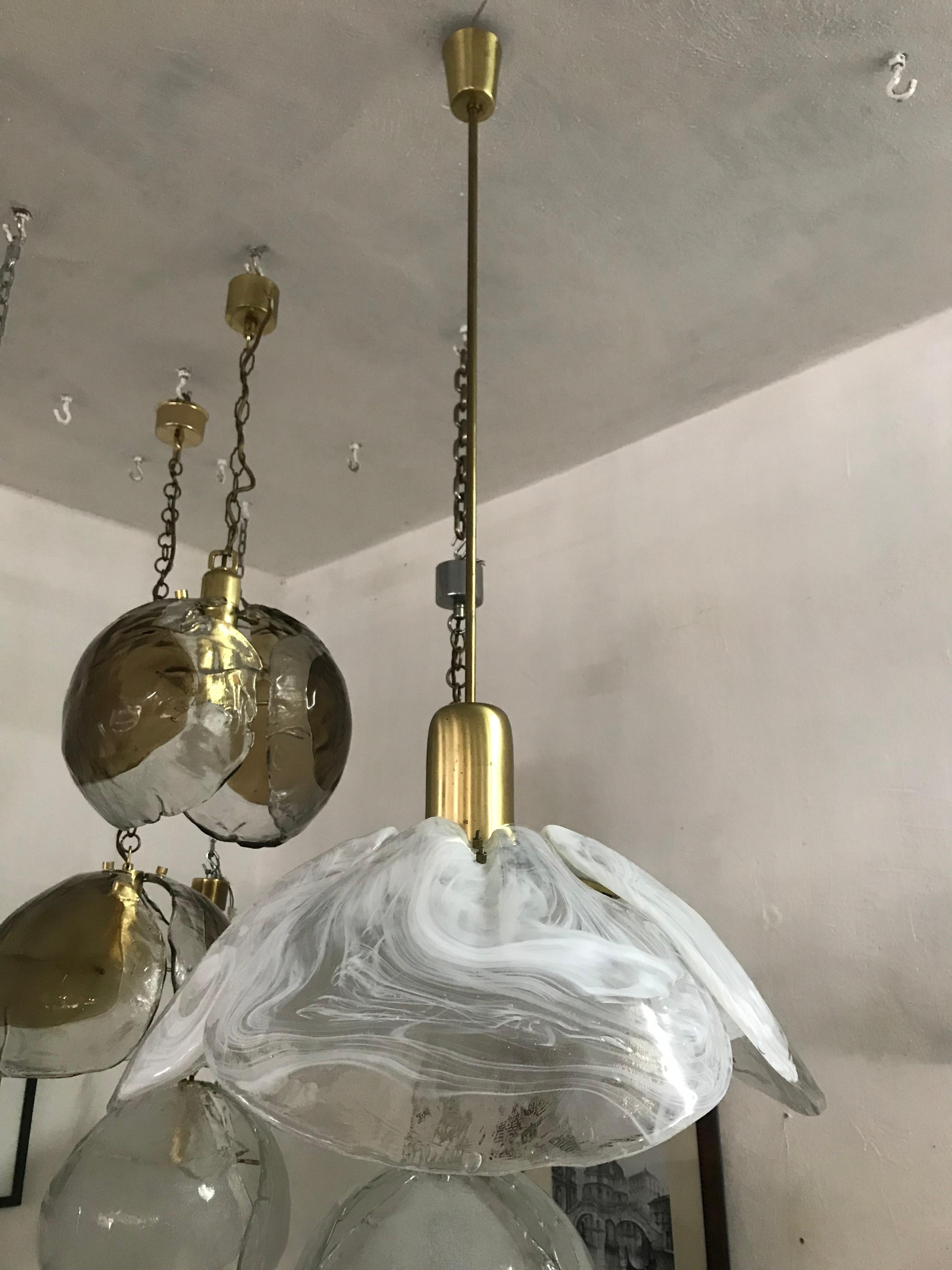 Two Mid-Century Modern Kaiser Leuchten Chandeliers with Mazzega Glass circa 1970 For Sale 3