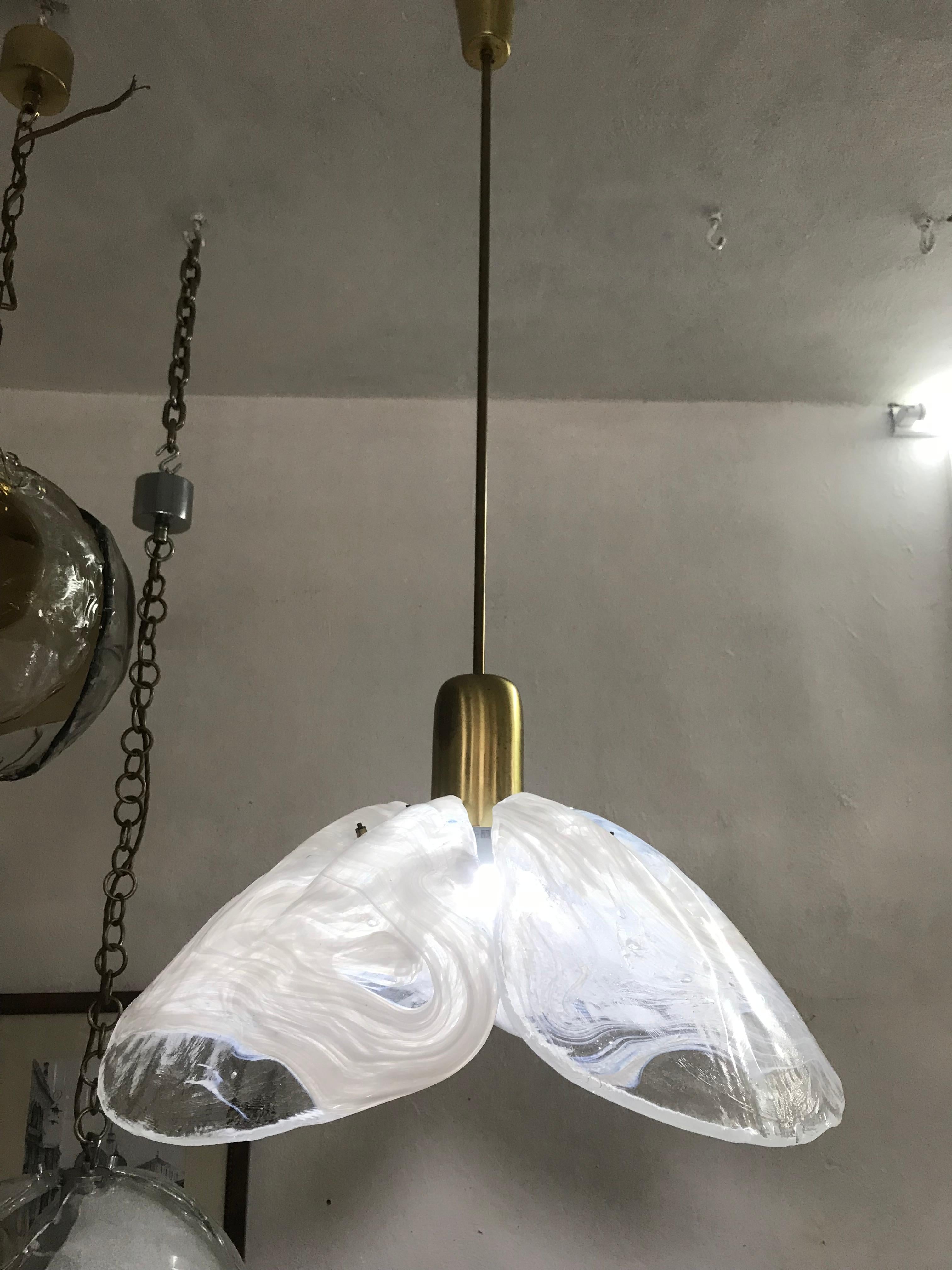 Hand-Crafted Two Mid-Century Modern Kaiser Leuchten Chandeliers with Mazzega Glass circa 1970 For Sale