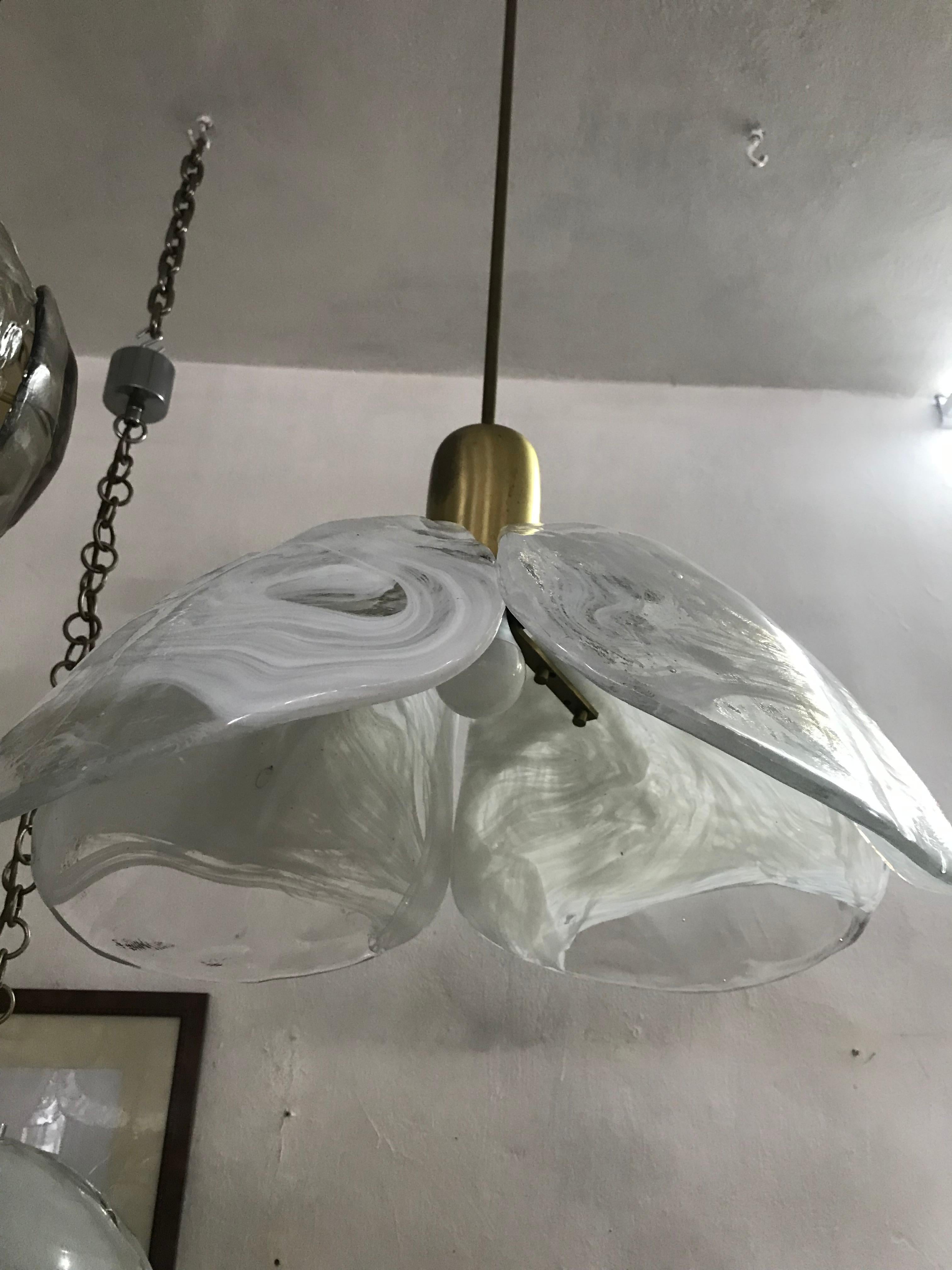 Two Mid-Century Modern Kaiser Leuchten Chandeliers with Mazzega Glass circa 1970 In Good Condition For Sale In Merida, Yucatan