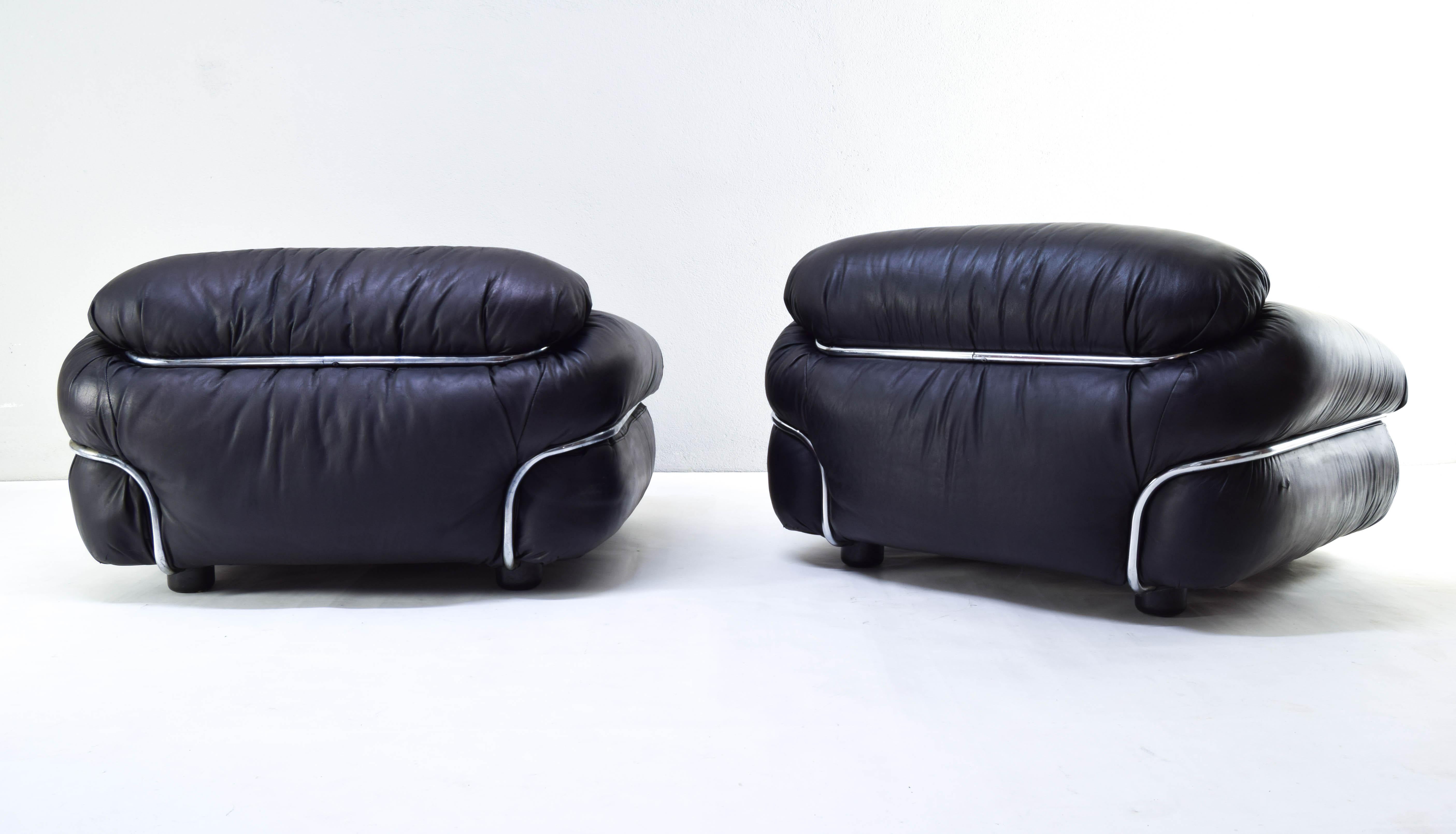 Two Mid Century Modern Leather Sesann Frattini Armchair by Cassina Italy 70s 4