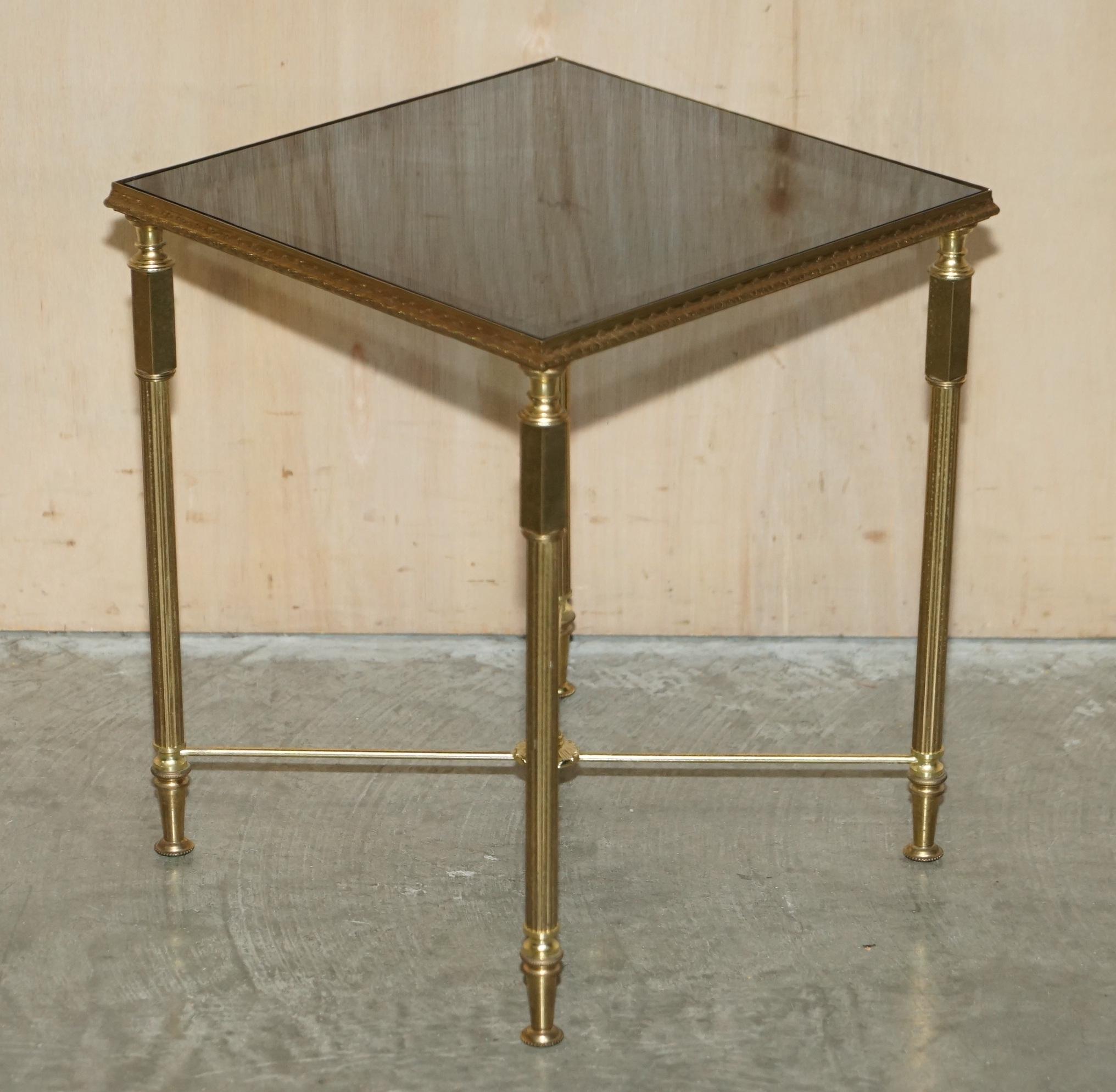 Two Mid-Century Modern Maison Jansen Paris 1950's Glass Brass Side End Tables 11