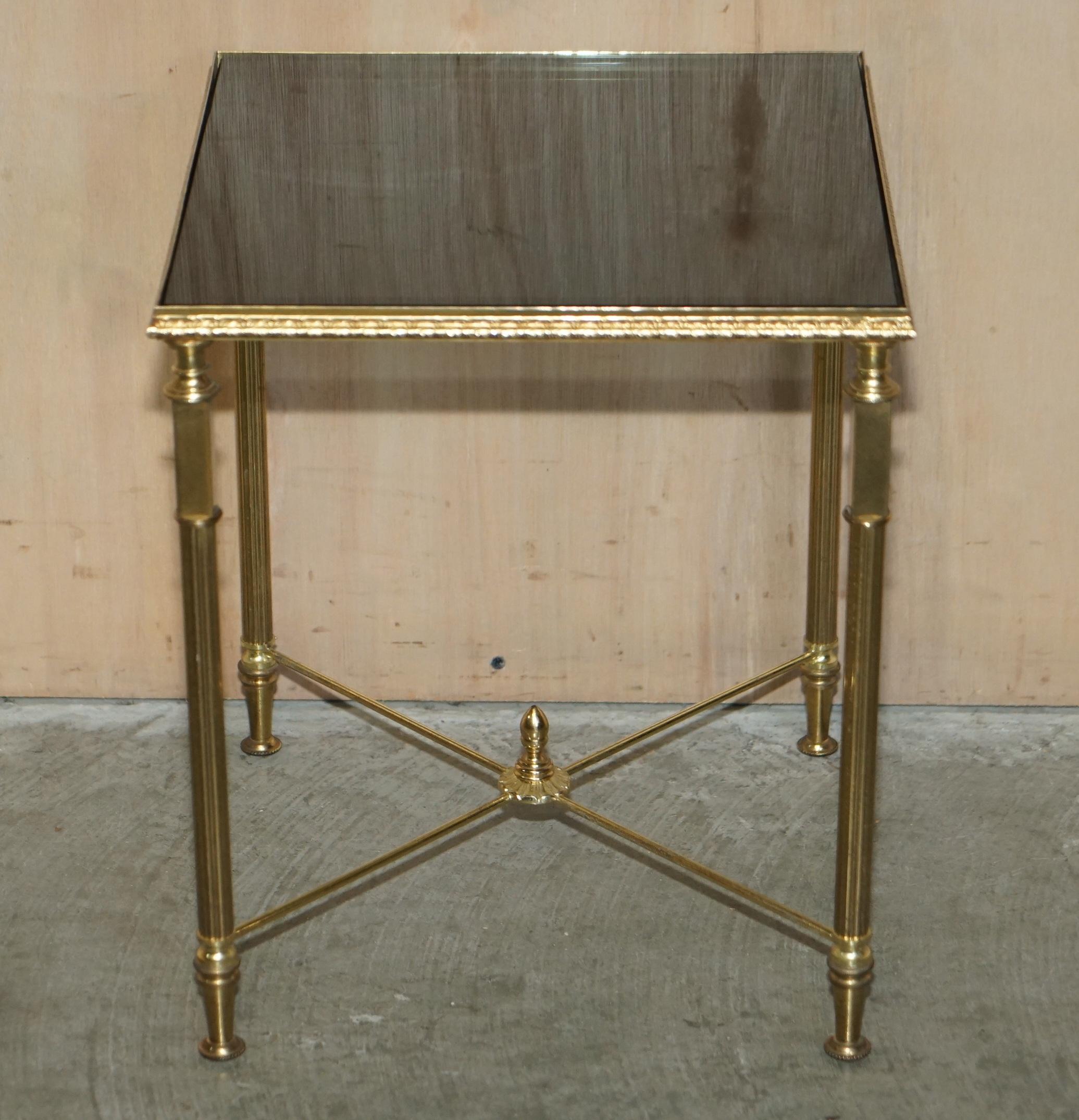 Two Mid-Century Modern Maison Jansen Paris 1950's Glass Brass Side End Tables 12