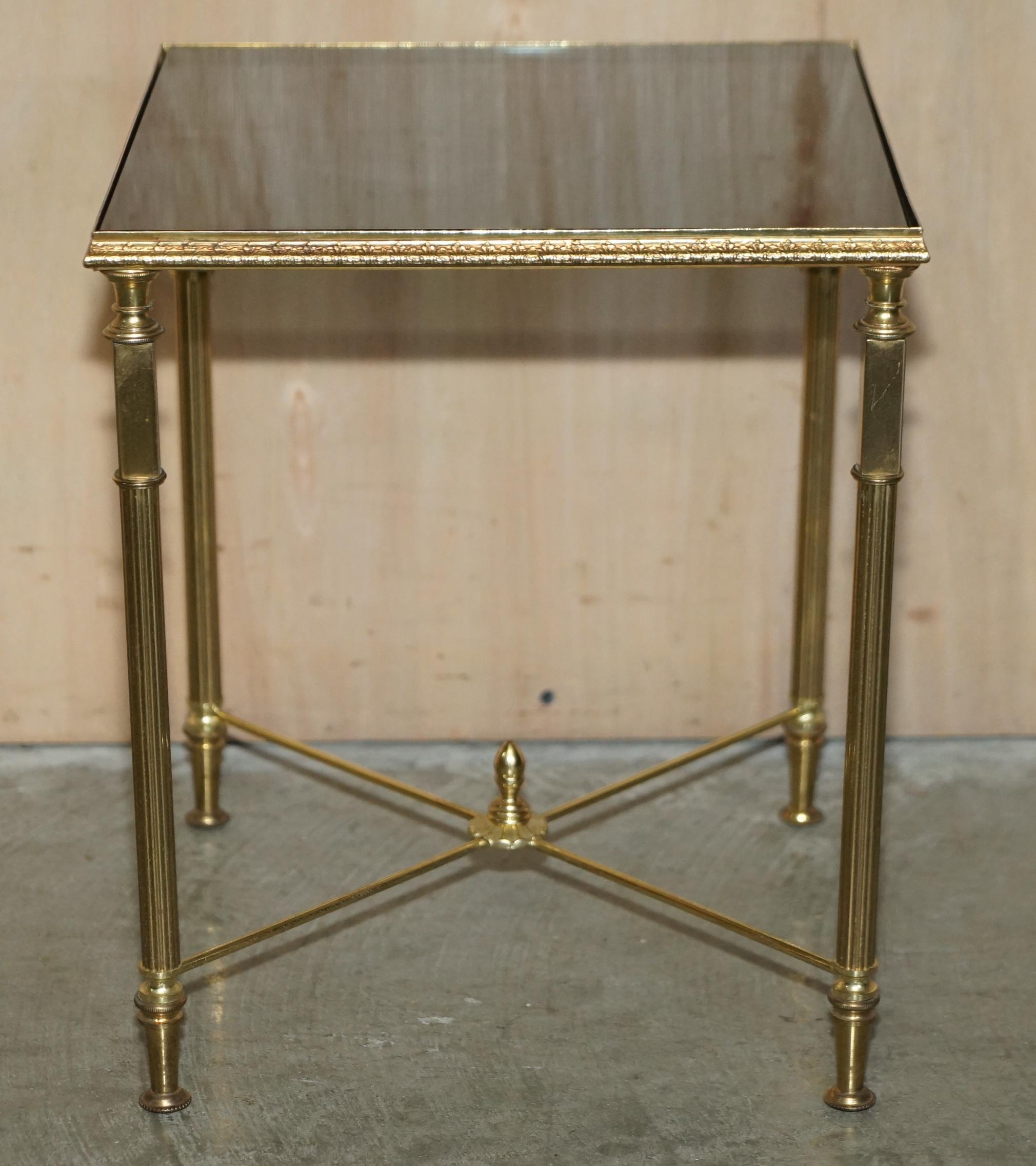 Two Mid-Century Modern Maison Jansen Paris 1950's Glass Brass Side End Tables 13