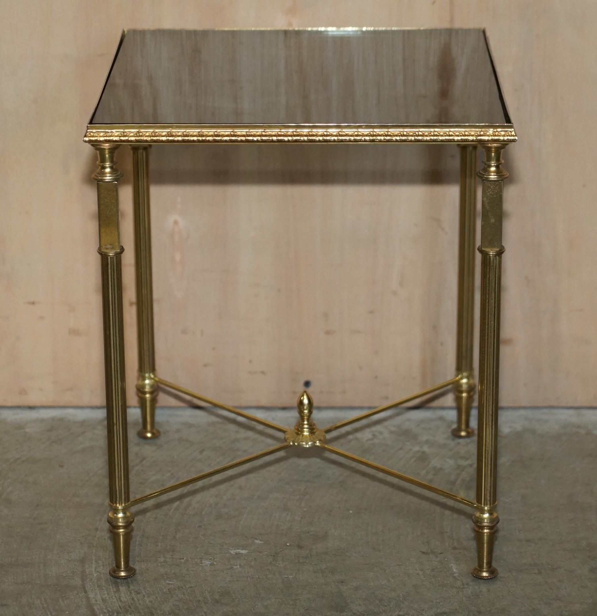 Two Mid-Century Modern Maison Jansen Paris 1950's Glass Brass Side End Tables 14