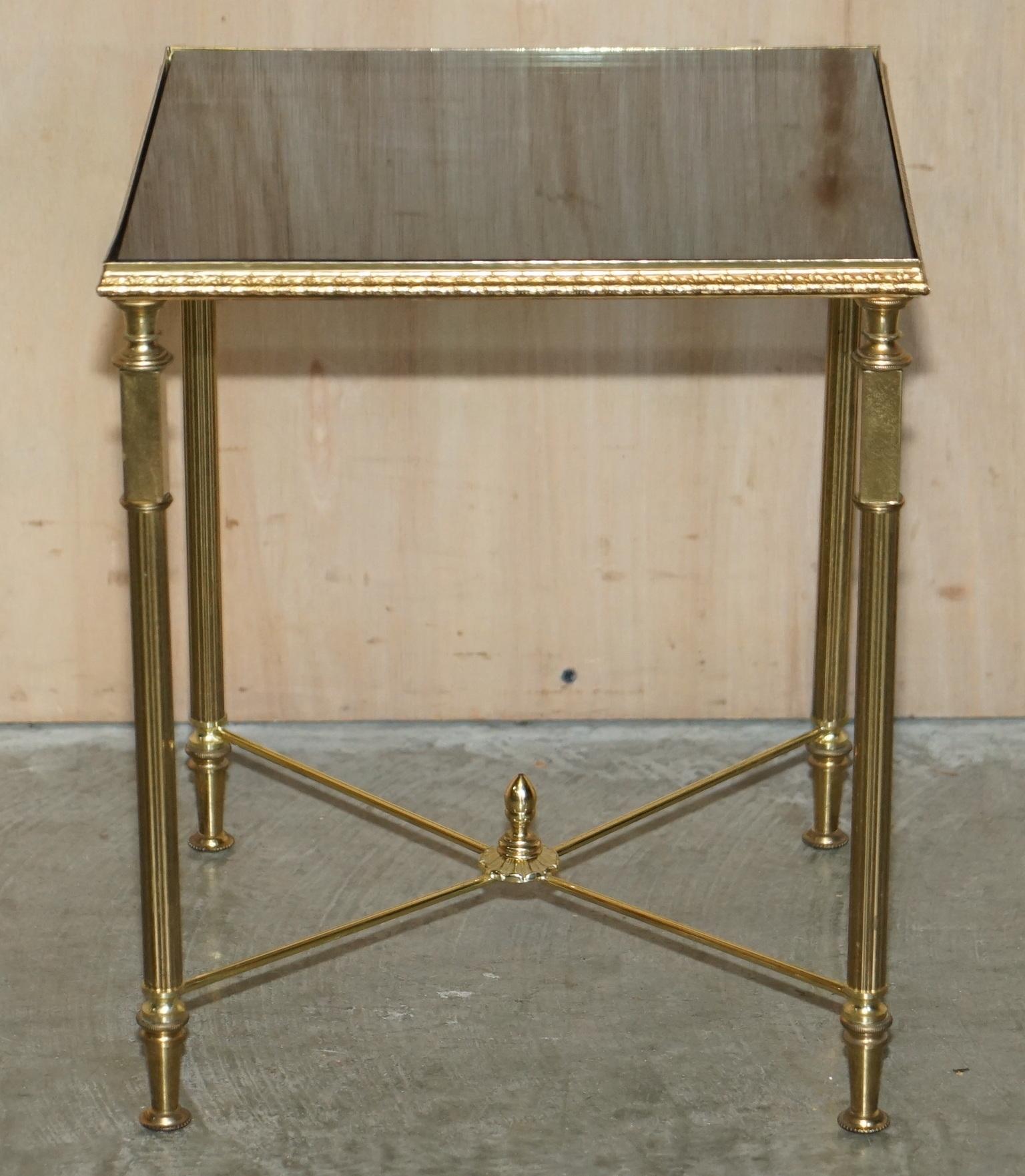 French Two Mid-Century Modern Maison Jansen Paris 1950's Glass Brass Side End Tables