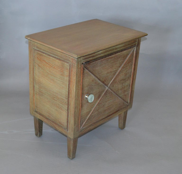 Two MidCentury Modern Oak Nightstands Bedside Tables Cerused Finish Resin Knobs For Sale at