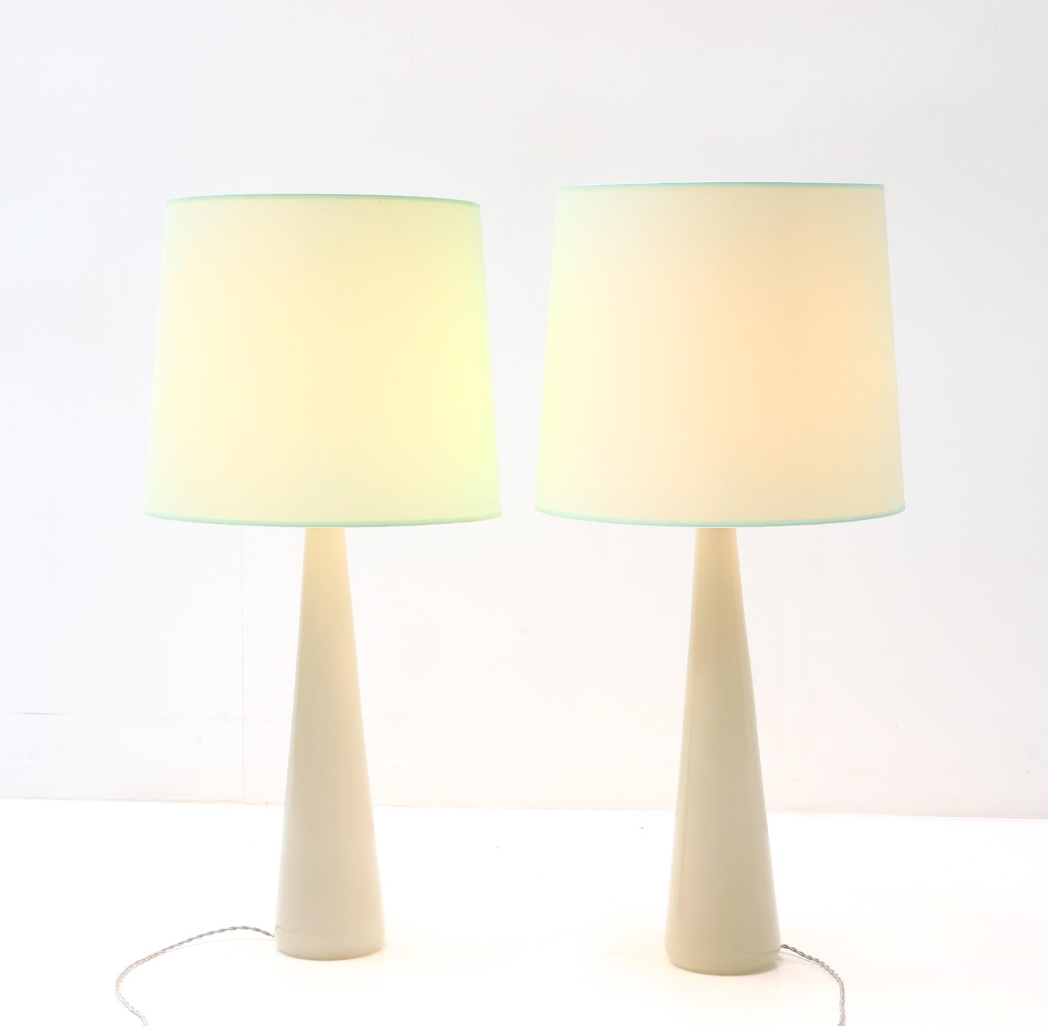 Fabric Two Mid-Century Modern Opaline Table Lamps by Archimede Seguso Murano, 1970s For Sale