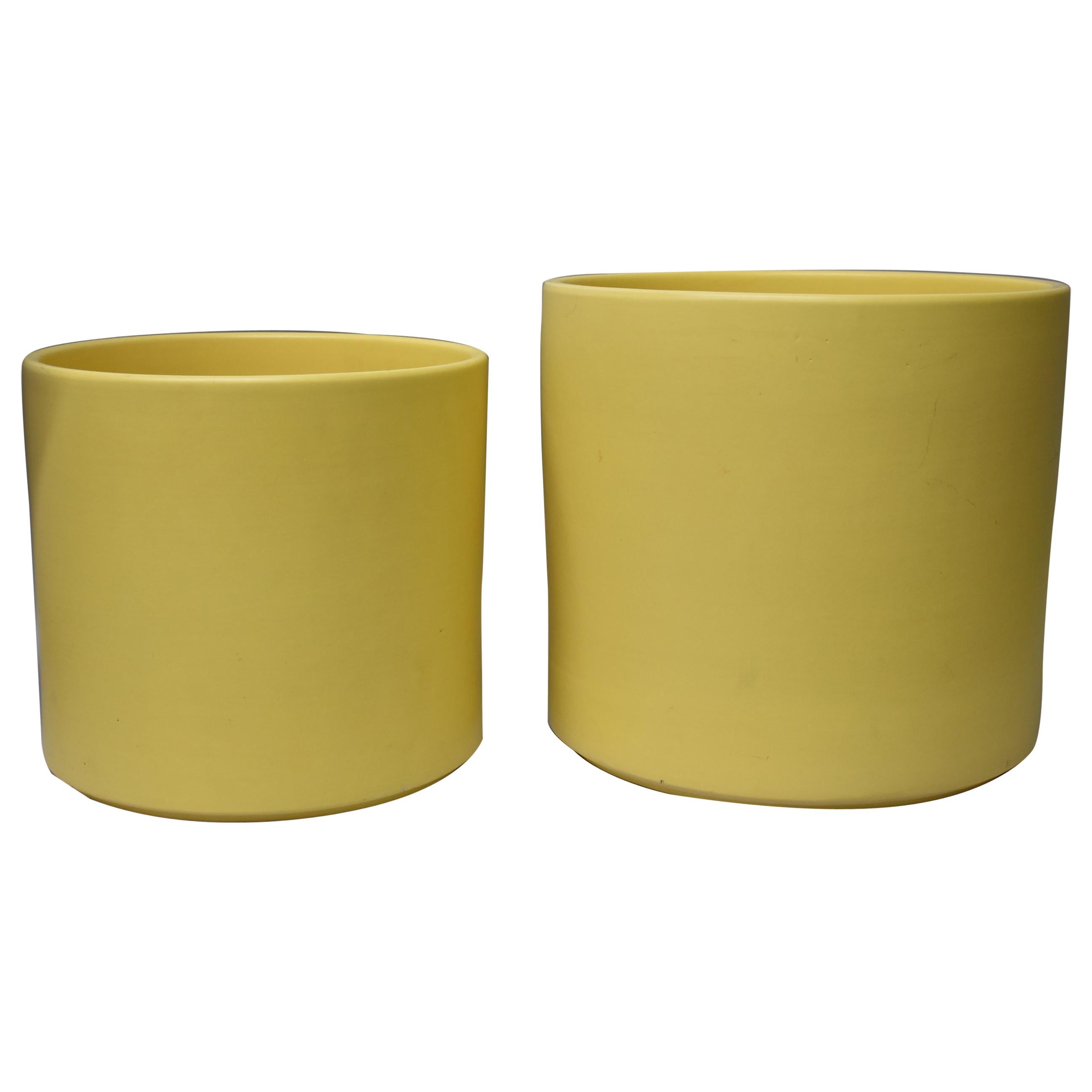 Two Mid-Century Modern Pottery Planters Yellow Gainey, USA