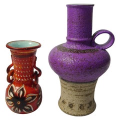 Two Mid-Century Modern Purple or Red West Germany Pottery Vases